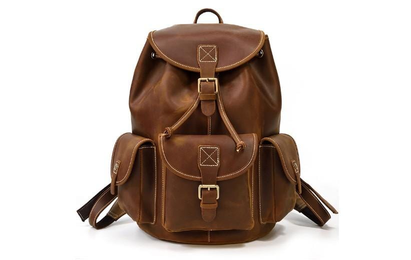 Durable Brown Leather Large Backpack Purse for Women & Men - Stylish Travel & Work Commute Bag for Laptop & Essentials