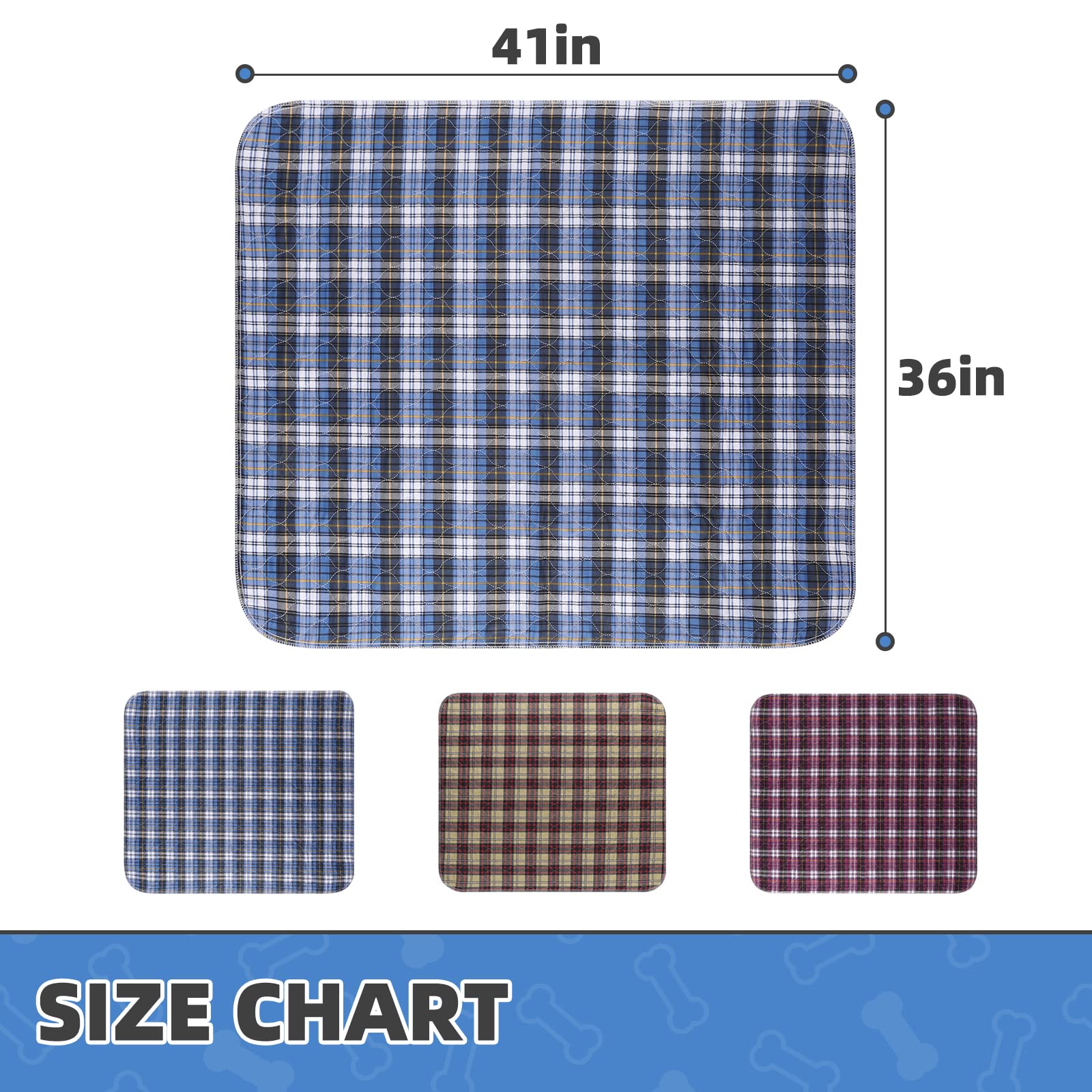 KOOLTAIL Washable & Reusable Dog Pee Pads - Waterproof Non-Slip Puppy Training Pads, Whelping Pads & Food Mat in Blue, Purple & Brown Plaid - Perfect for Housebreaking, Kennel Use & Messy Eaters