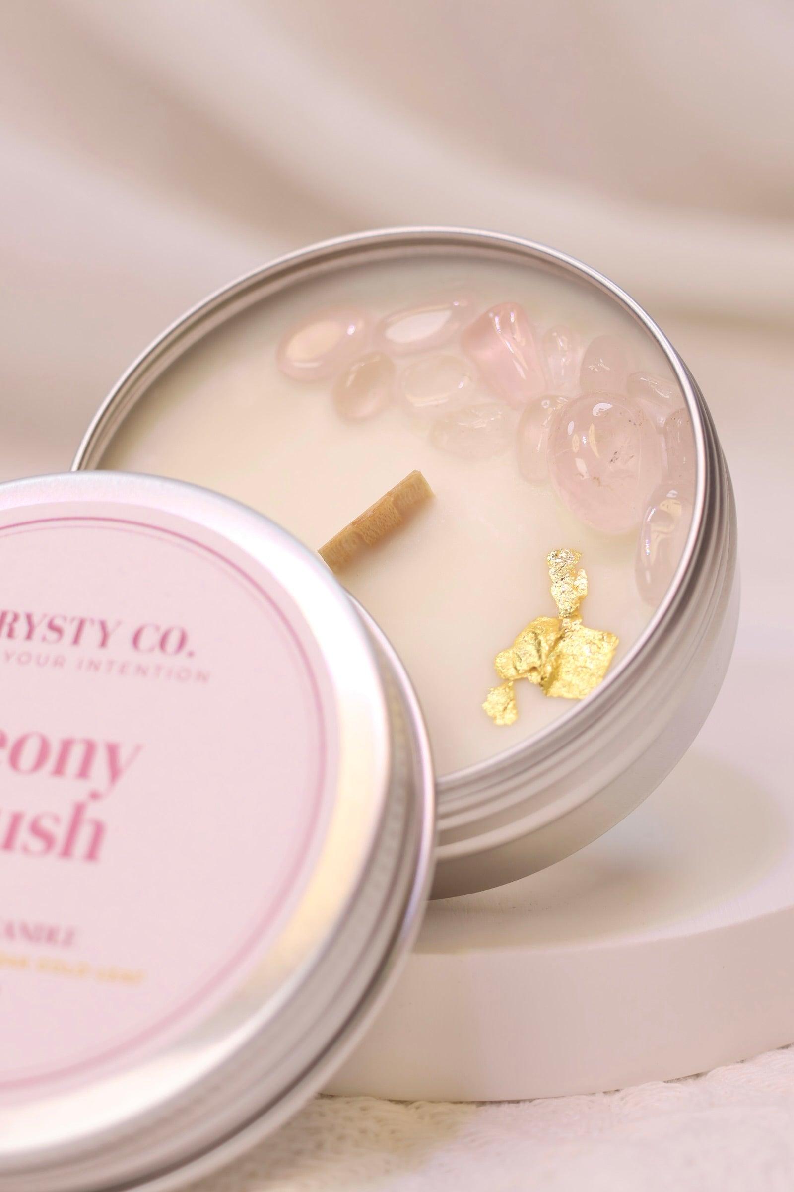 Peony Blush Crystal Intention Candle - 50g Natural Soy Wax for Meditation, Relaxation & Spiritual Healing | Perfect for Home, Yoga & Gift Giving