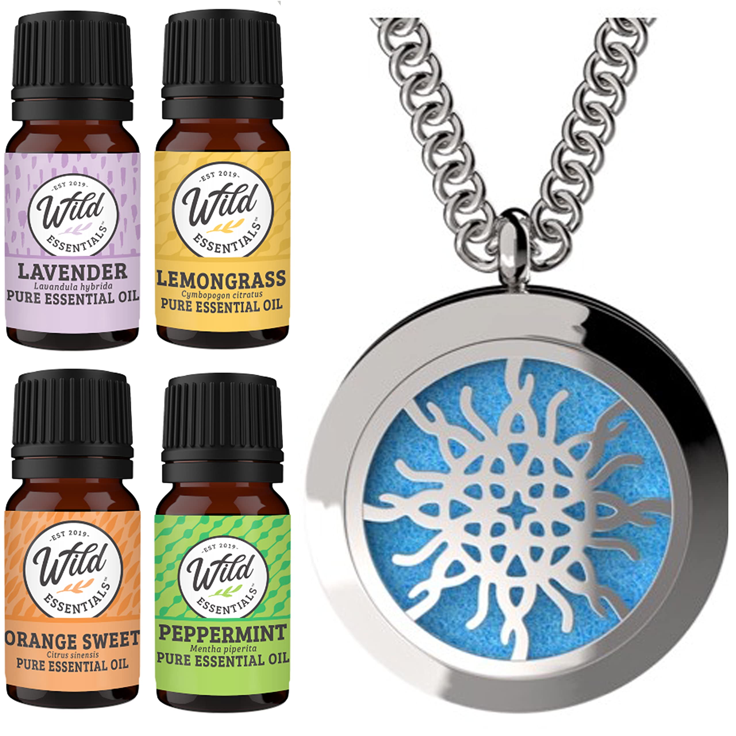 Wild Essentials Love Knot Necklace Aromatherapy Diffuser Kit - Lavender, Lemongrass, Peppermint & Orange Essential Oils with 12 Refill Pads | Calming Scented Jewelry Gift Set | Custom Color Changing | Perfect for Stress Relief, Meditation & Daily Wear