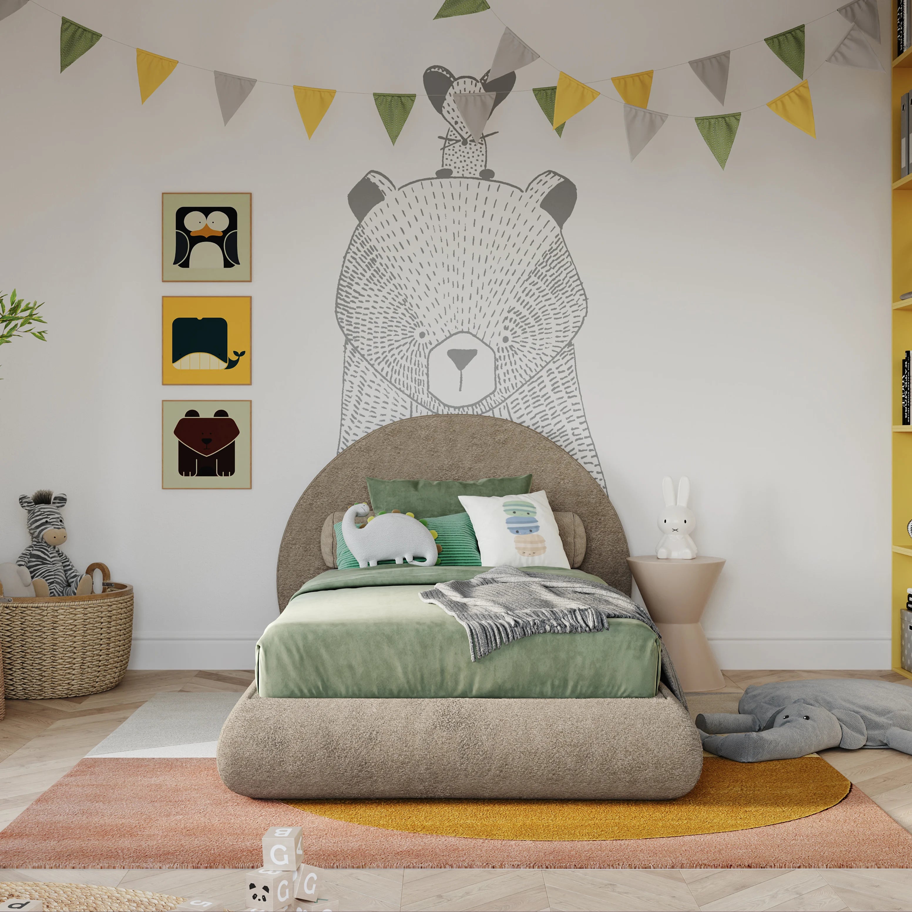 Luna Kids Bed Frame with Headboard Set - Soft Teddy Fabric for Cozy Bedroom Decor | Perfect for Toddler and Children's Room