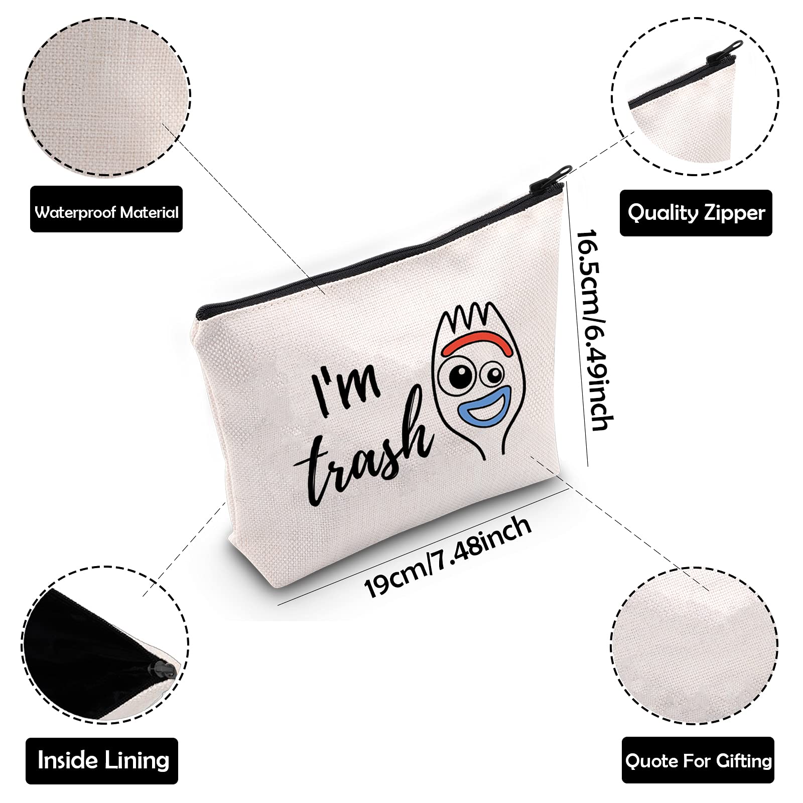 Funny Forky Toy Story Inspired Makeup Bag - 'I'm Trash' Zipper Pouch for Cosmetics & Accessories | Perfect Gift for Disney Pixar Fans, Kids & Toy Story Lovers