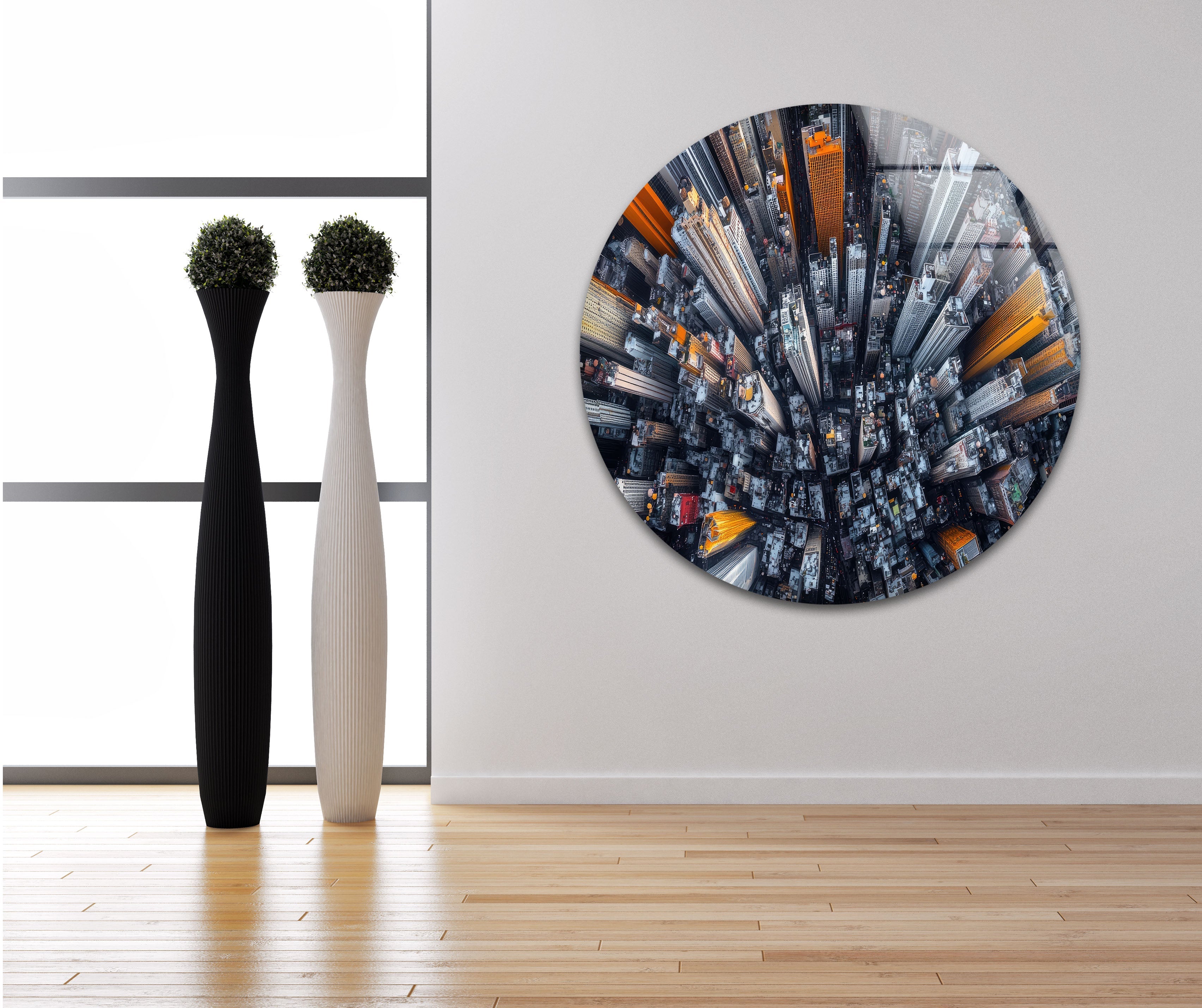 Birds Eye City View Glass Wall Art - Stunning Urban Skyline Decor for Living Room, Office & Bedroom | Modern Home & Office Wall Decor