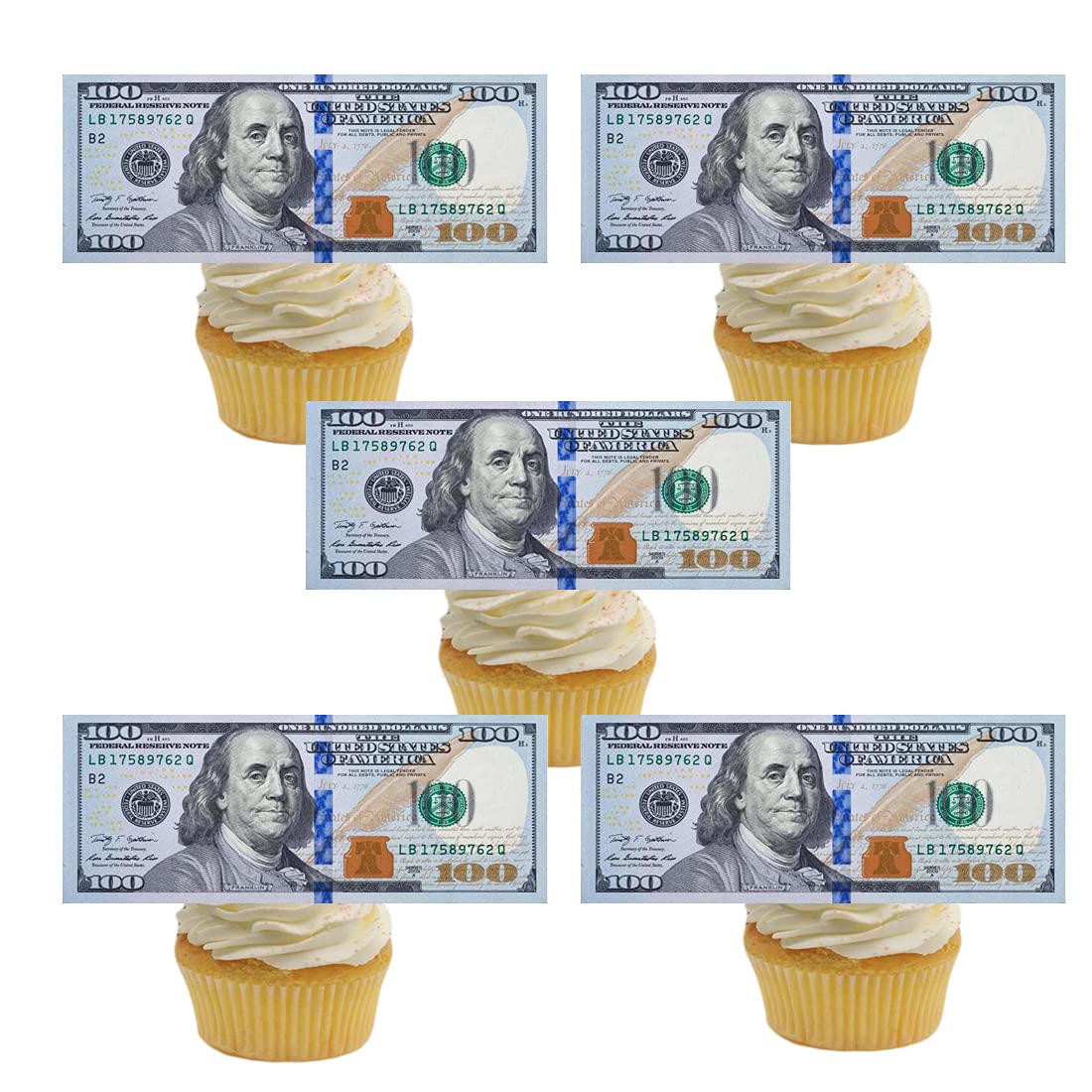Weraru 30-Piece Precut Edible 100 Dollar Bill Wafer Paper - Realistic Fake Money for Cake Toppers, Cupcake Decorations & Party Desserts - Perfect for Birthday Cakes, Themed Parties & Money-Themed Celebrations