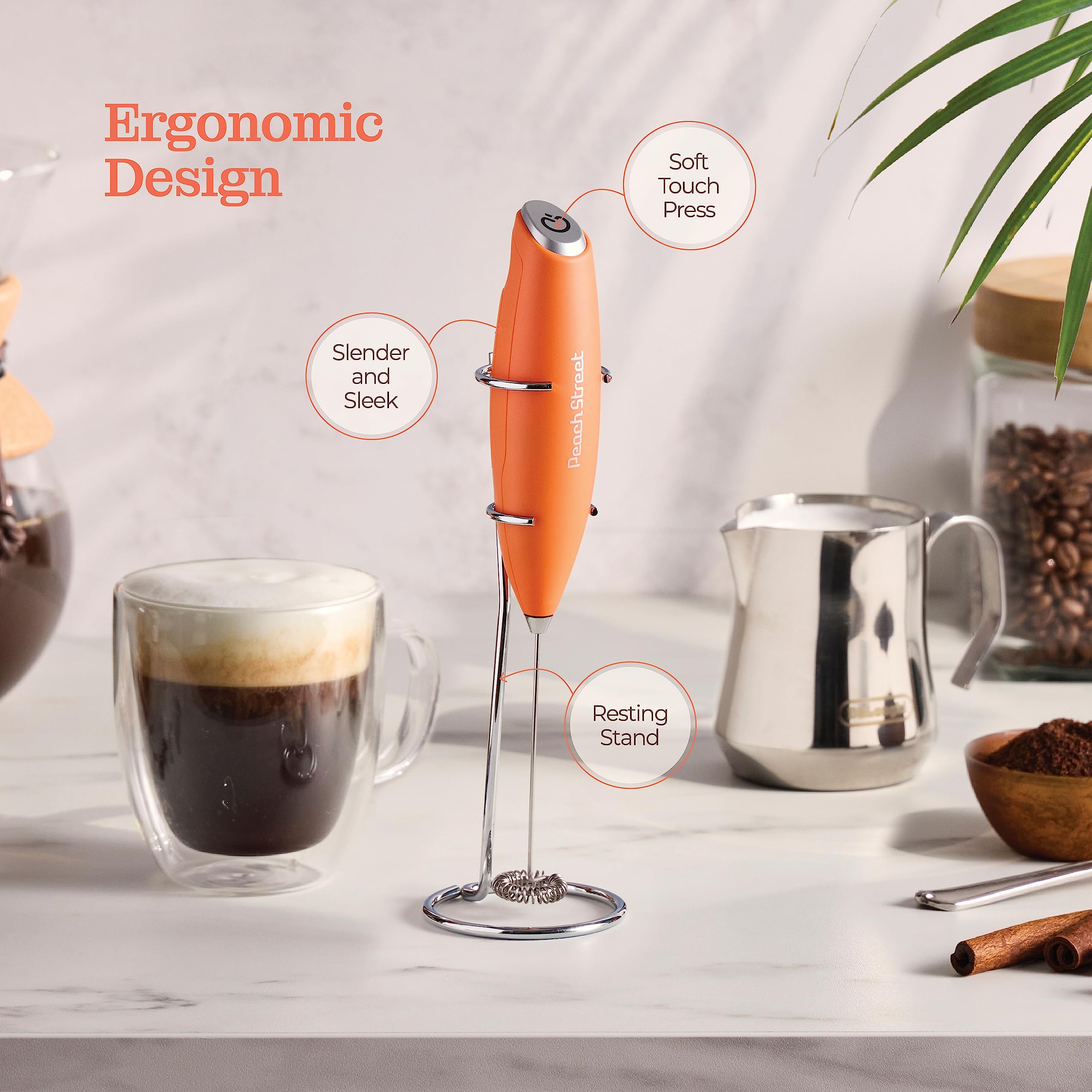 Premium Handheld Milk Frother - Battery Operated Stainless Steel Drink Mixer with Stand | Mini Milk Foamer for Coffee, Latte, Hot Chocolate & Matcha | Perfect for Home, Office & Cafe Use