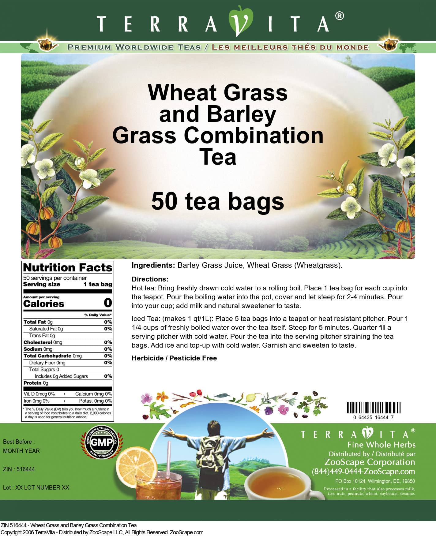 Organic Wheat Grass & Barley Grass Tea Blend - 50 Tea Bags per Pack (3-Pack) | Detox & Energy Boost | Perfect for Morning Routine & Wellness Regimen