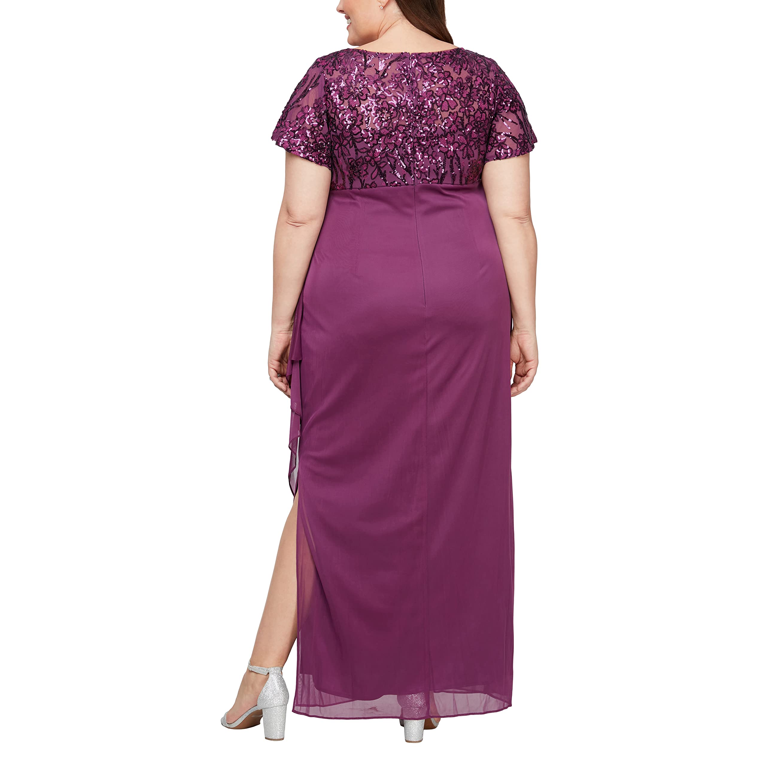 Alex Evenings Women's Plus Size Long Stretch Sequin Empire Waist Mother of The Bride Dress - Elegant Formal Gown for Weddings, Parties & Special Occasions