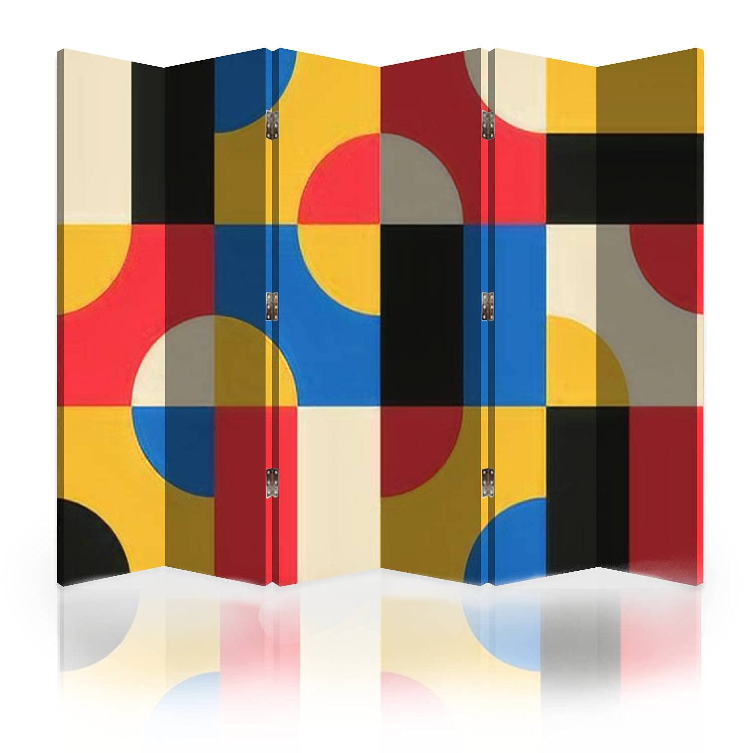 Bauhaus Style Geometric Pattern Canvas Room Divider - 6 Panel Folding Privacy Screen for Home Office, Living Room & Bedroom Partition