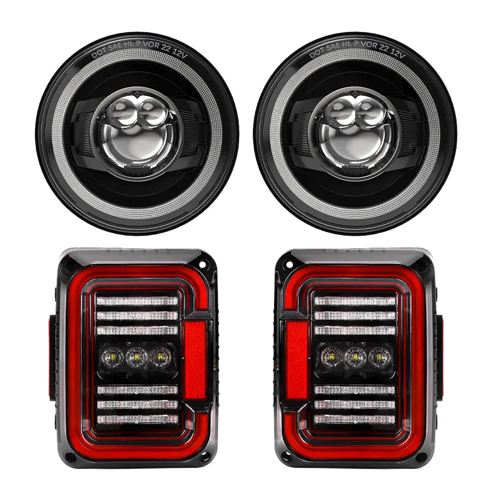 LOYO 7 Inch LED Dragon Ball Headlights & Huge C-Shaped Tail Lights Combo Kit - High Performance Motorcycle Lighting for Night Riding & Custom Bike Builds