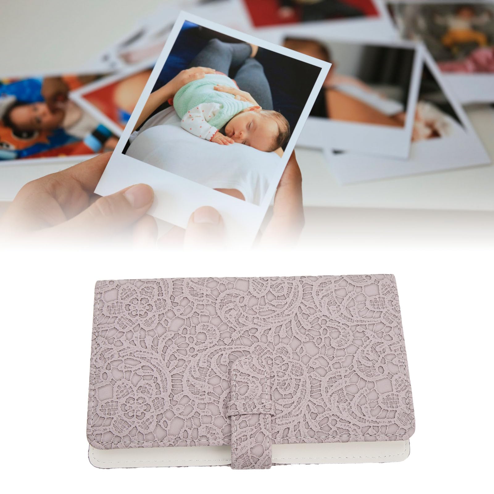 96-Pocket Mini Photo Album PU Leather - Large Capacity Picture Storage for Instax Mini 12/11, Credit Cards & Movie Tickets - Clear Transparent Pages (Purple Lace) | Perfect for Travel Memories, Wedding Photos & Collectibles Organization