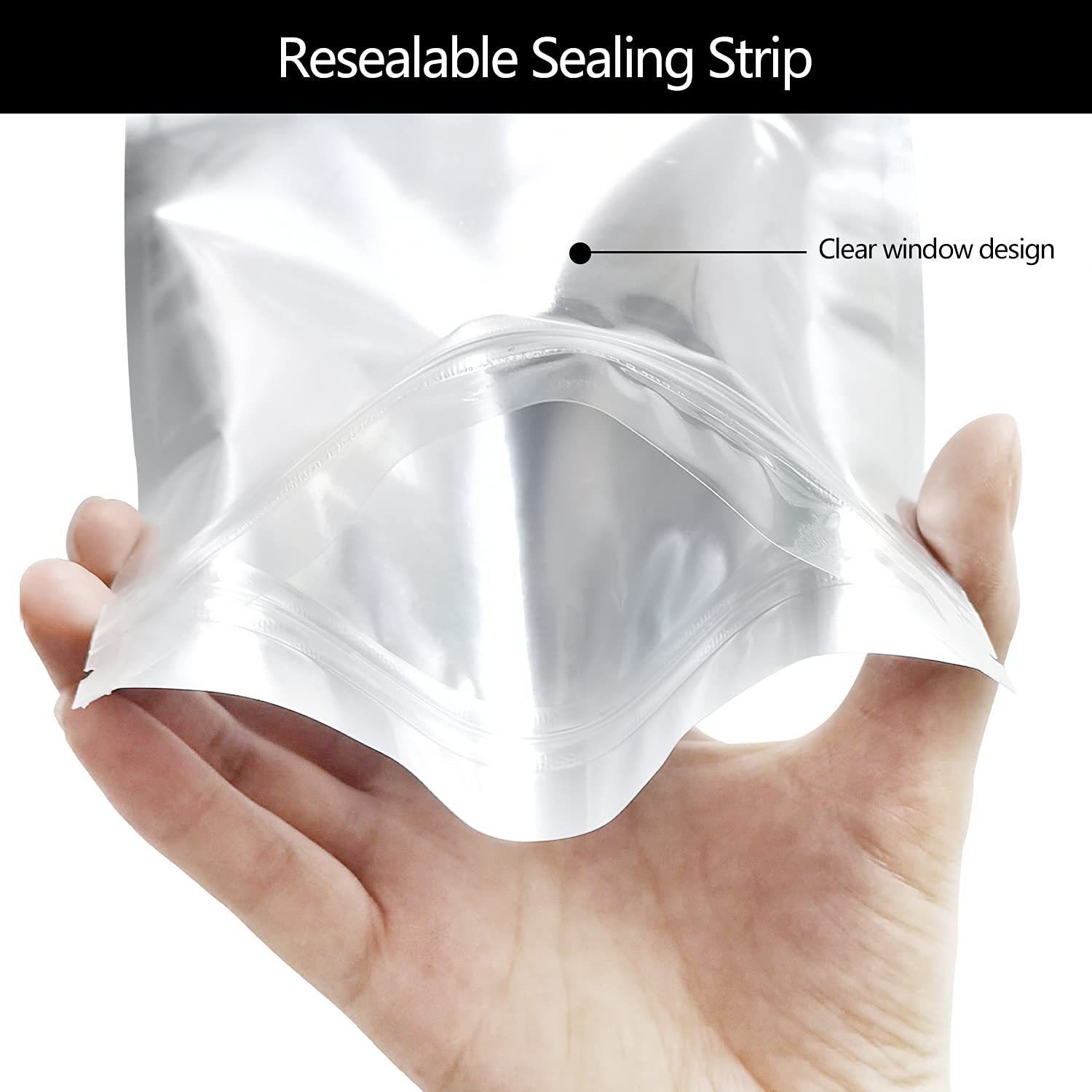 100 Pack 6x9 Inch Mylar Bags for Food Storage - Resealable Smell Proof Bags with Clear Window | Aluminum Foil Packaging Pouch | Great for Emergency Food, Camping, Vacuum Sealing & Long Term Storage (Silver)