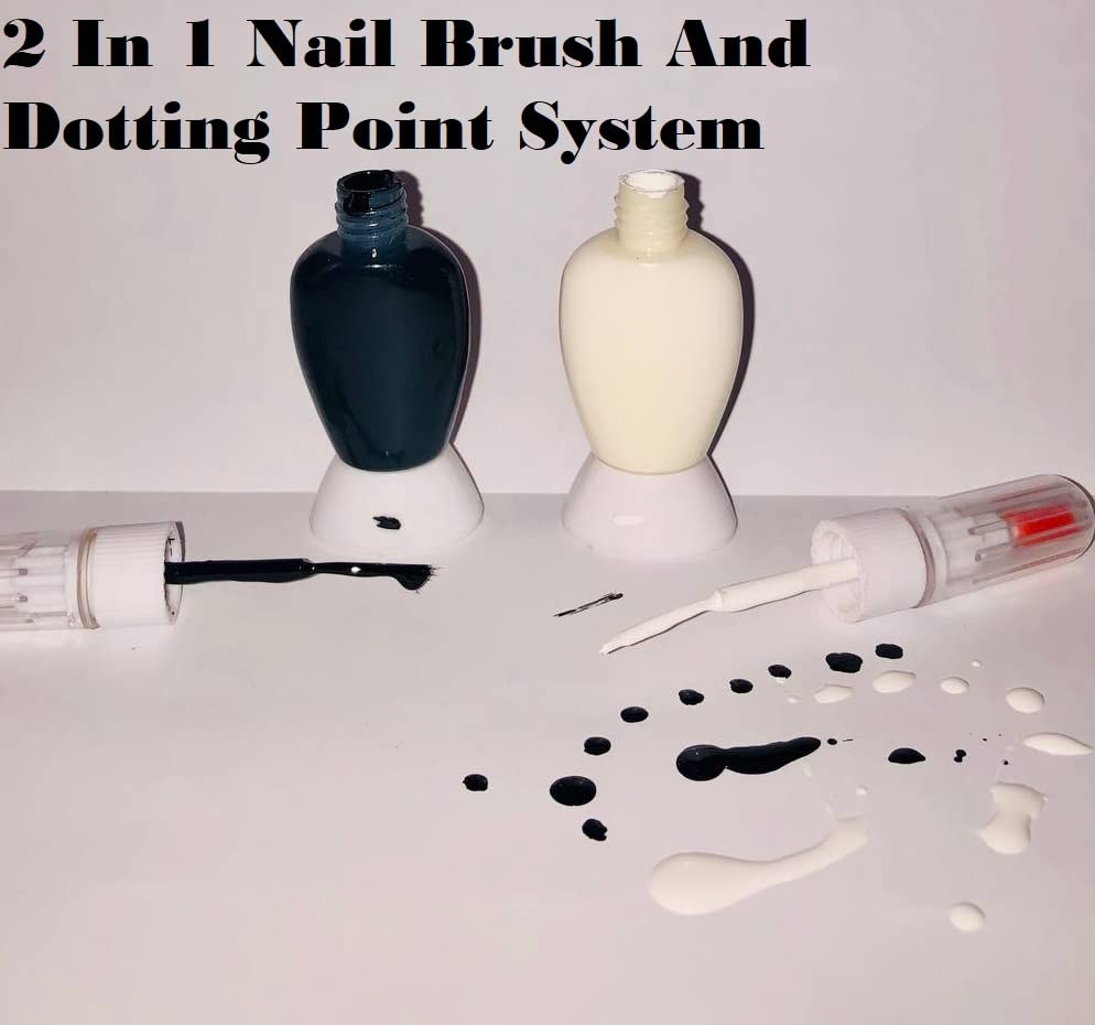 RENESMEE Professional Nail Art Dotting Liner Brush Set - 2 Pack White & Black Nylon Nail Painting Brushes for DIY Salon, Manicure, Gel Polish, Acrylic Nail Design - Perfect for Home Use & Professional Nail Artists