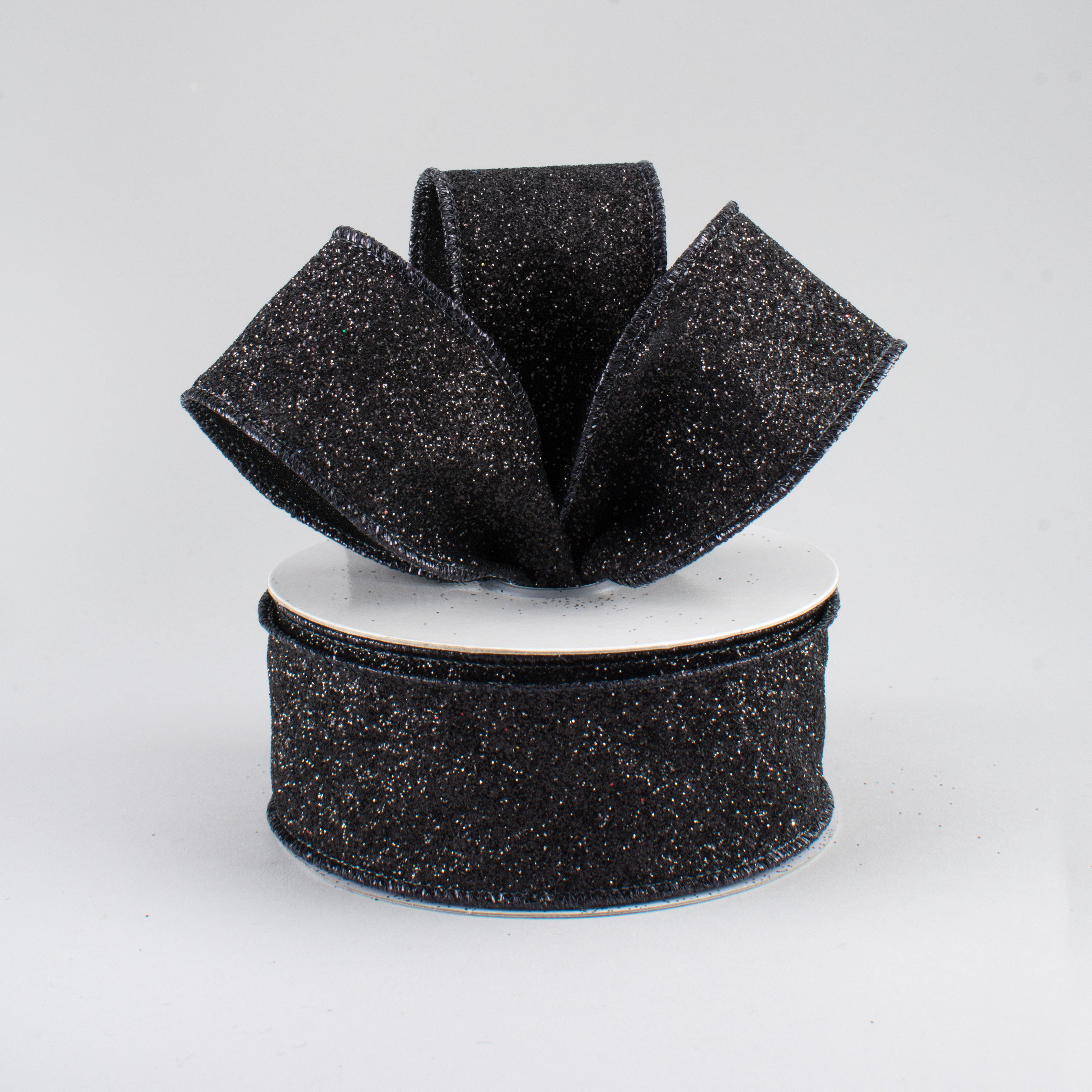 1.5 Inch Glitter On Fabric Ribbon - Black Sparkly Decorative Ribbon (10 Yards) for Gift Wrapping, DIY Crafts, Party Decorations & Scrapbooking
