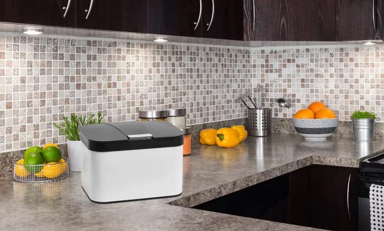 Stainless Steel Kitchen Compost Bin with Lid - 1.13 Gallon Countertop Compost Pail, Compact & Easy Clean Design (Black/White) - Perfect for Organic Waste Recycling in Home, Office, or Restaurant
