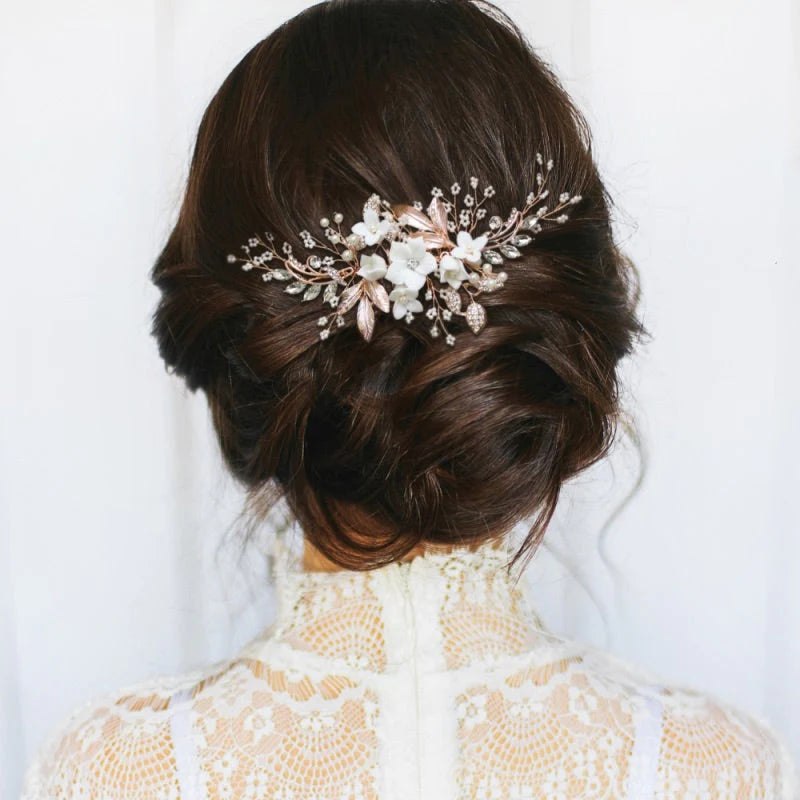 Elegant Rose Gold Bridal Hair Comb with Swarovski Crystals & Pearls - Perfect for Weddings, Prom & Special Occasions | A1986