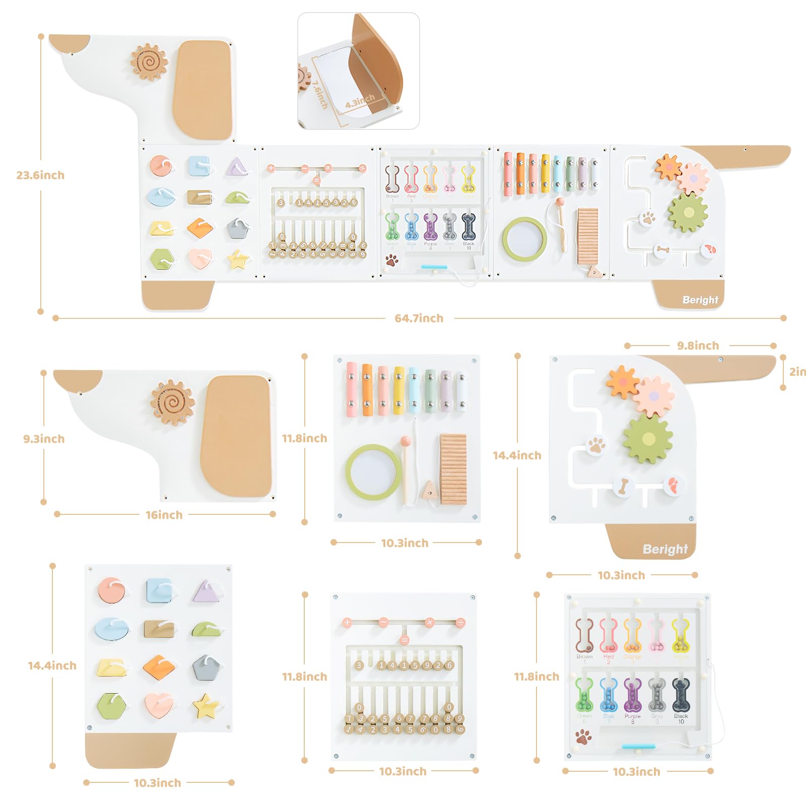 Beright Dog Activity Wall Busy Board Panels - Montessori Sensory Toys for Toddlers, Learning Activity Center for Kids - Perfect for Playrooms & Daycare Centers (White) | Great for Early Childhood Development & Sensory Play