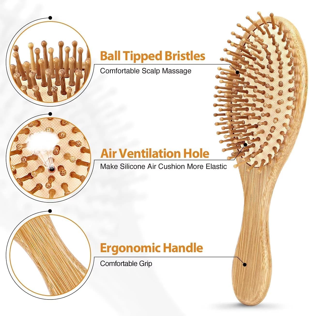 Street27® Natural Bamboo Wood Comb - Anti-Static Paddle Hair Brush for Women & Men with Cushion Massage, Detangling & Scalp Stimulation - Perfect for Daily Hair Care, Reducing Hair Loss & Promoting Healthy Hair Growth (Medium Size)