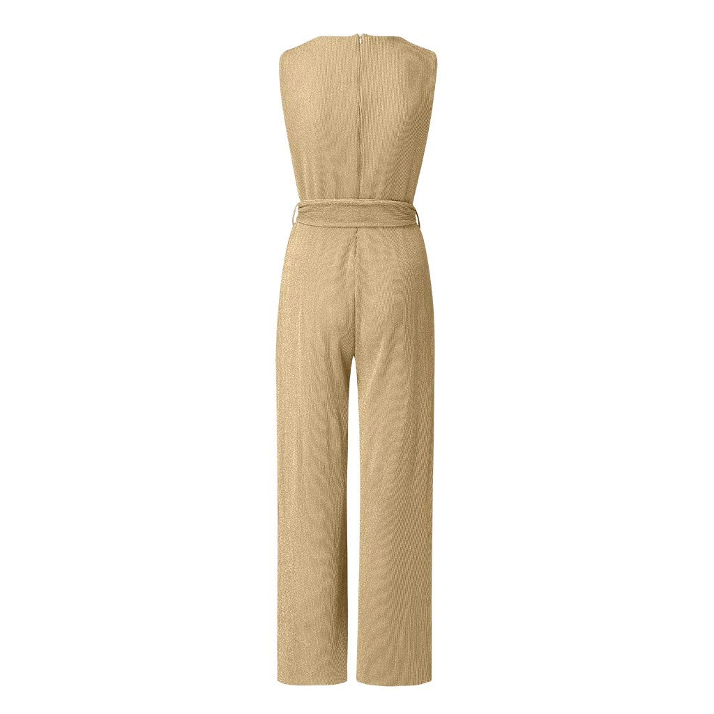 Elegant Women's Sleeveless Wide Leg Jumpsuit with Belt - Sexy Cocktail Party Romper Pantsuit for Night Out, Dinner Date & Special Occasions