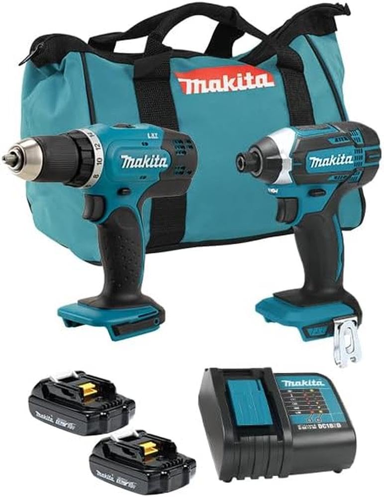 Makita DLX2141Y02 18V LXT Cordless Compact 2-Tool Combo Kit with 2 Batteries (1.5 Ah), Charger & Tool Bag - Perfect for DIY Home Projects, Construction Work & Professional Contractors