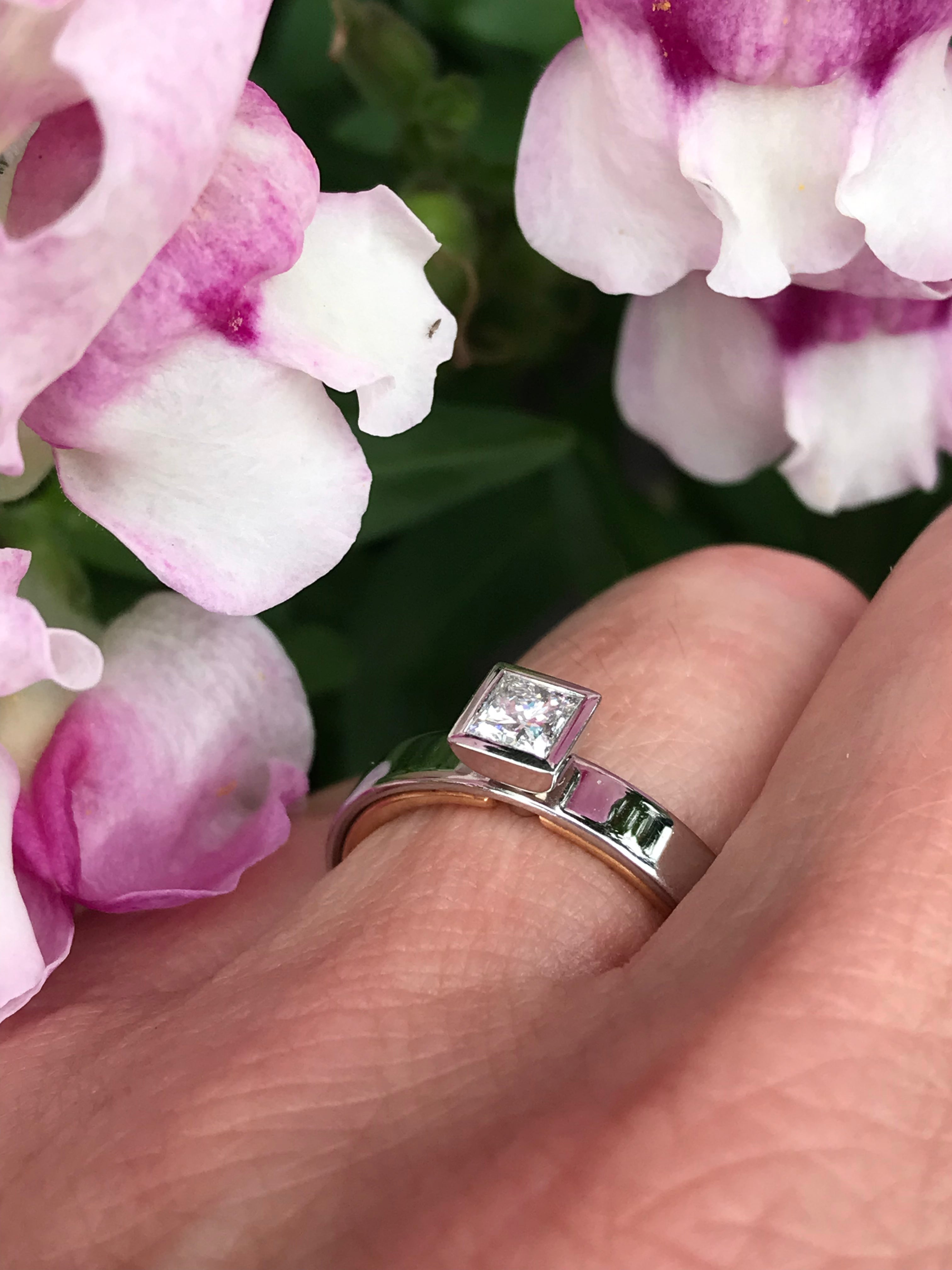 Platinum & 18K Gold Princess Cut 0.40ct Natural Diamond Ring FVVS - Elegant Engagement & Wedding Jewelry for Women