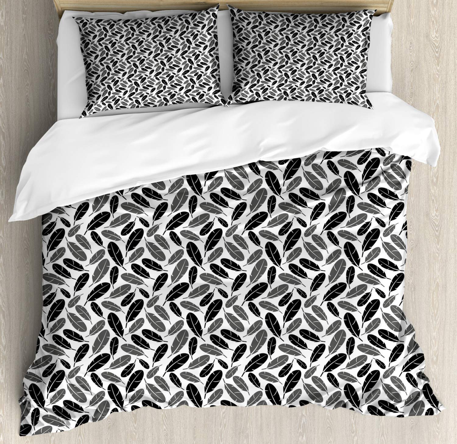 Ambesonne Swans Duvet Cover Set - Grey Charcoal King Size 3-Piece Bedding with Feather Pattern & 2 Pillow Shams | Elegant Home Decor for Master Bedroom, Guest Room & Luxury Hotel Styling