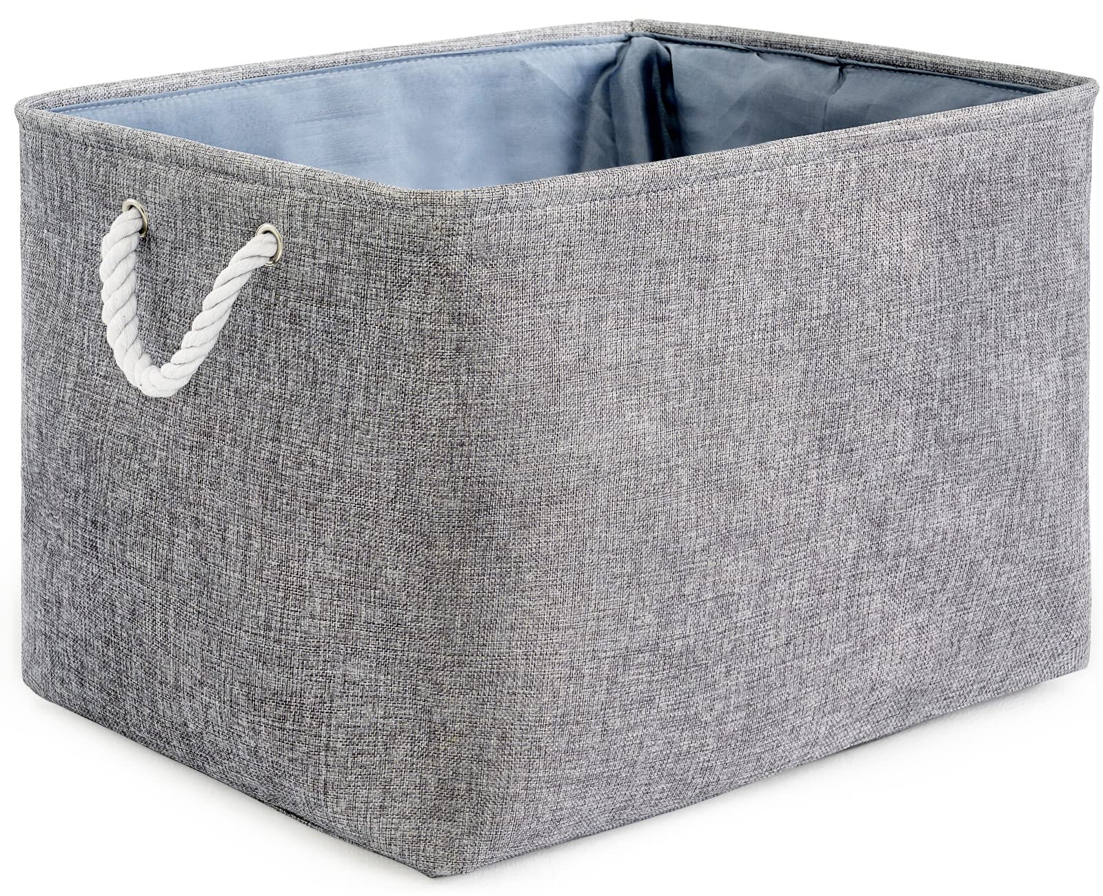 TheWarmHome Large Fabric Storage Basket with Cotton Rope Handles - Grey Jumbo Organizer Bin for Home, Office, Closet, Books & Dog Toys | Perfect for Shelves, Laundry, Nursery & Pet Supplies (1-Pack)