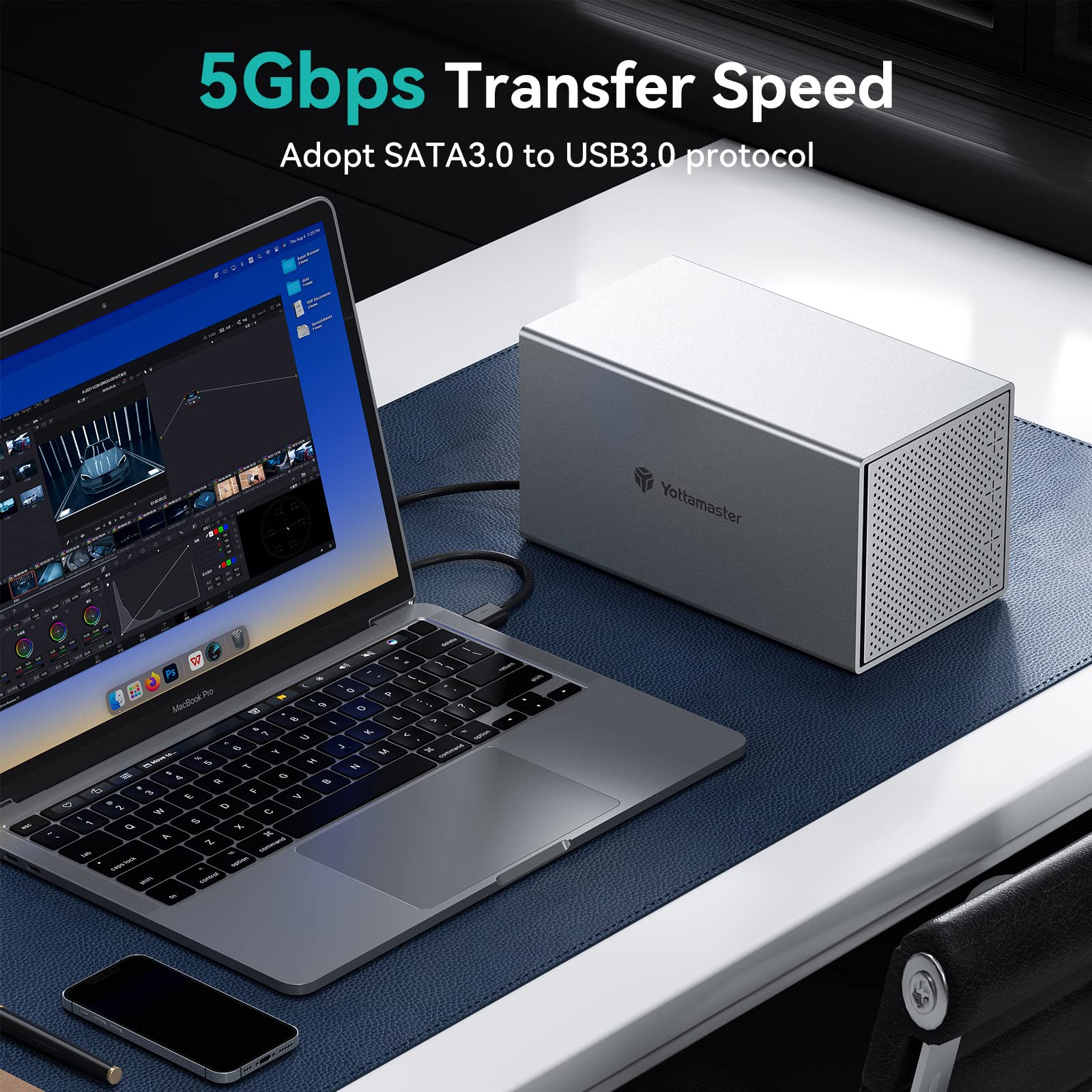 Yottamaster 4 Bay External Hard Drive Enclosure - Aluminum USB 3.0 HDD/SSD Dock for 3.5