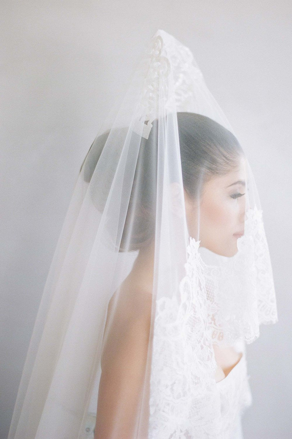 Ivory Madrid French Lace Mantilla Veil - Elegant Bridal Headpiece for Weddings, Church Ceremonies & Special Occasions