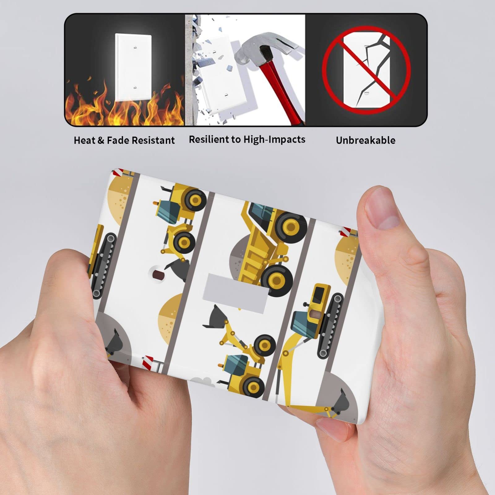 Heavy Machinery Cartoon Single Toggle Light Switch Plate Cover - Excavator Themed Wall Decoration for Boys Room, Kids Bedroom & Playroom