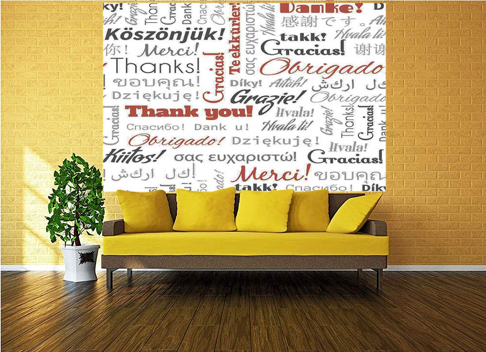 96x69 Inches Multilingual Thank You Peel and Stick Wall Mural - Self-Adhesive Removable Wallpaper for Home & Office Decor - Perfect for Living Room, Bedroom, or Workspace Accent Wall