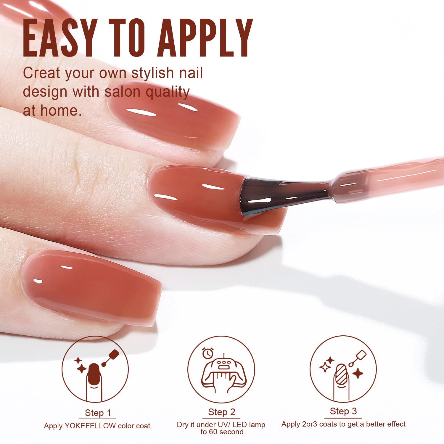YOKE FELLOW Jelly Gel Nail Polish - Sheer Red Nude Soak Off UV Gel for Nail Art & Manicure | 0.33 Fl Oz | Perfect for Home Salon, DIY Nails & Professional Manicures
