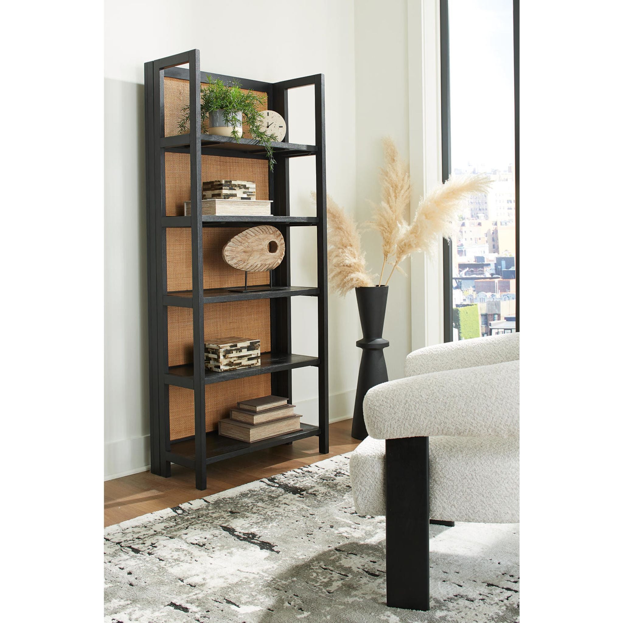 Abyard 5-Shelf Wooden Bookcase - Black/Natural Finish for Home Office, Living Room & Bedroom Storage & Organization