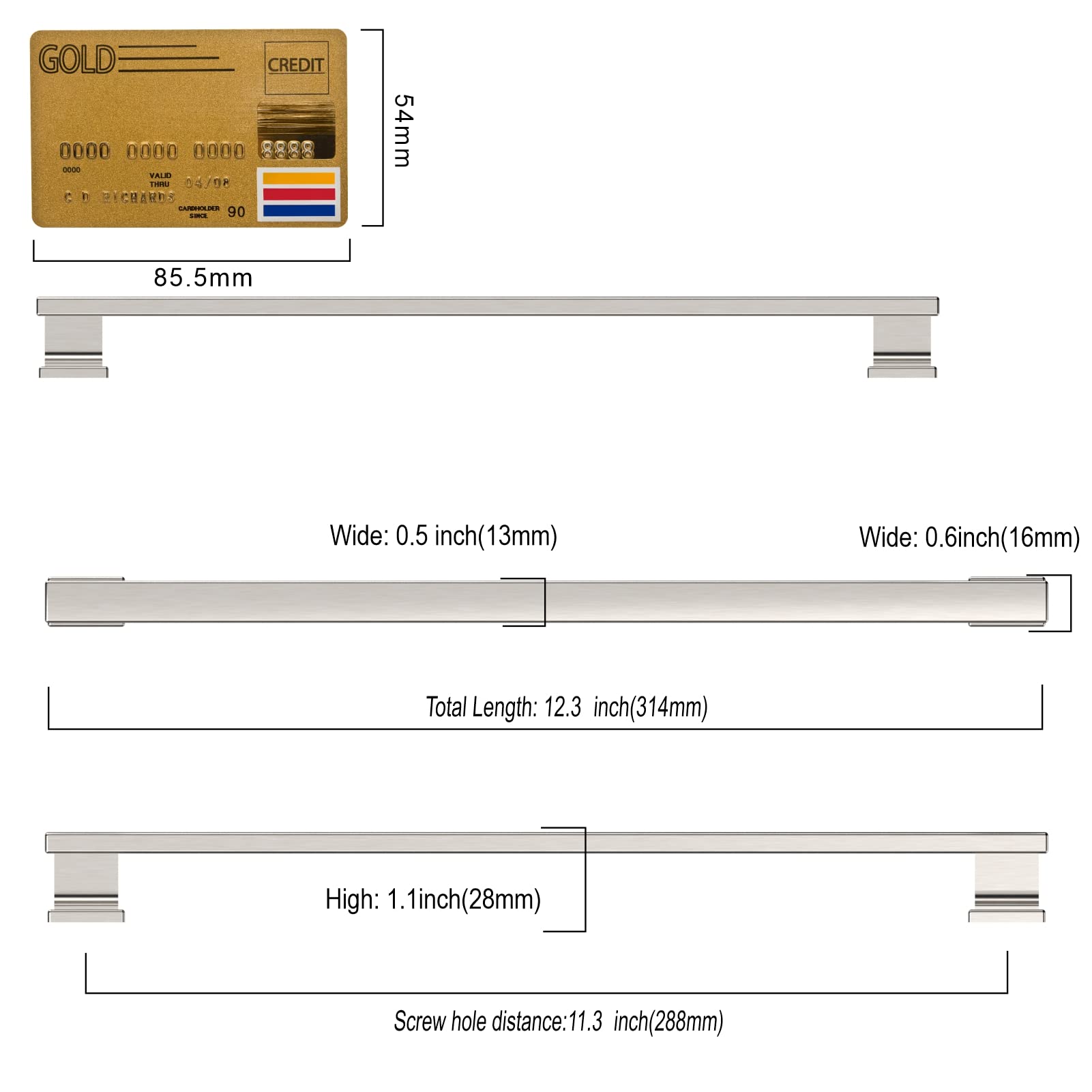 Amerdeco 6 Pack Brushed Satin Nickel Cabinet Pulls 11.3 Inch (288mm) Center-to-Center - Modern Kitchen Cabinet Handles & Drawer Pulls for Bathroom Vanity, Dresser, Wardrobe & Furniture Hardware - Easy Installation & Durable Finish