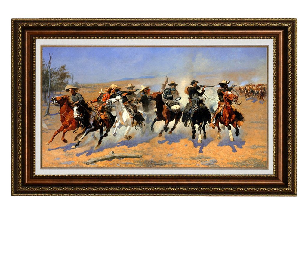 ELITEART Frederic Remington 'A Dash for the Timber' Oil Painting Reproduction - Giclee Wall Art Canvas Print, Framed 22x30 Inches - Western Art Decor for Living Room, Office & Cowboy Theme Spaces