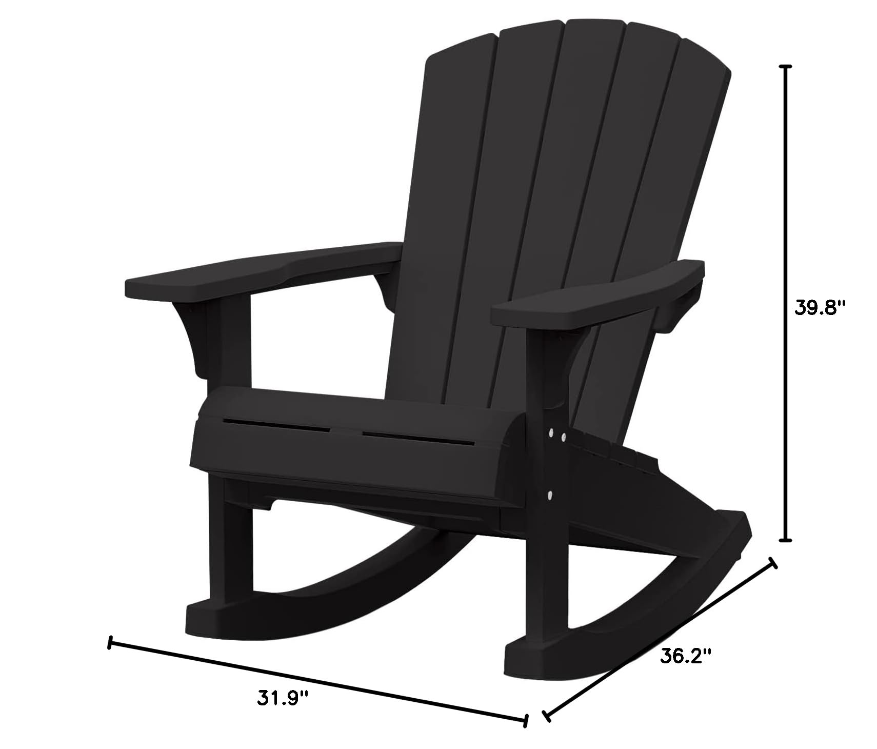 Keter Adirondack Rocker Resin Outdoor Patio Chair - Weather-Resistant Durable Plastic Furniture for Porch, Poolside, Garden & Fire Pit Seating - Comfortable Dark Grey Lounge Chair for Relaxing Outdoors