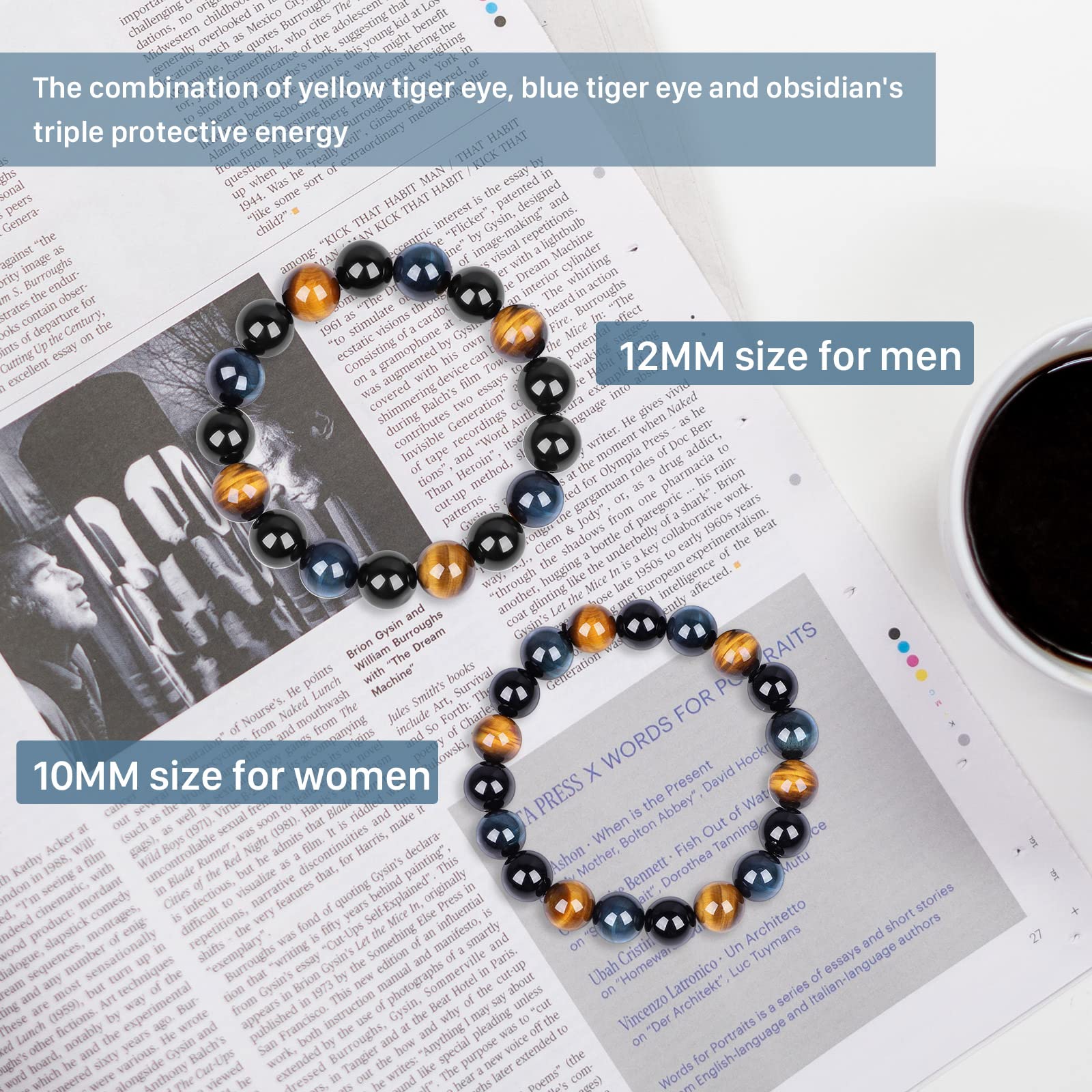 10MM Tiger Eye & Black Obsidian Beaded Bracelet for Men & Women - Triple Protection, Anxiety Relief, Courage Booster | Healing Crystal Energy Bracelet for Meditation, Stress Relief & Spiritual Growth