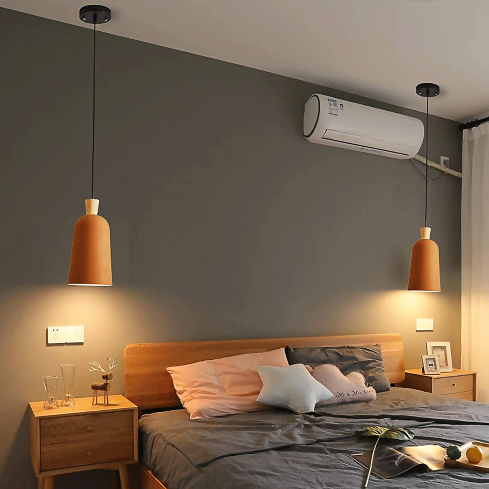 Modern Wood LED Chandelier with Geometric Metal Shade - Minimalist Pendant Lighting for Living Room, Kitchen Island, Dining Table, Bedroom & Bedside - Energy Efficient Hanging Light Fixture for Home Decor & Interior Design