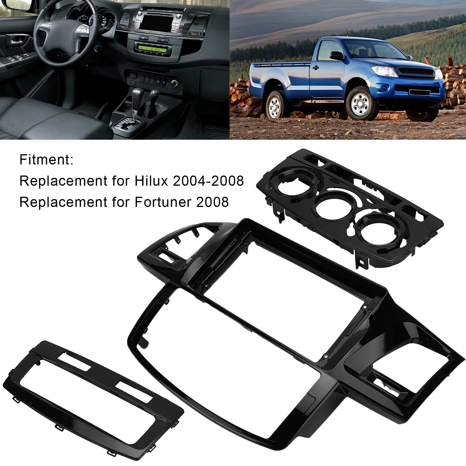 Aramox 2-DIN Car Stereo Fascia Trim Panel - Black Radio Bezel Replacement for Toyota Hilux 2004-2008 | Perfect for Audio System Upgrades & Dash Modifications
