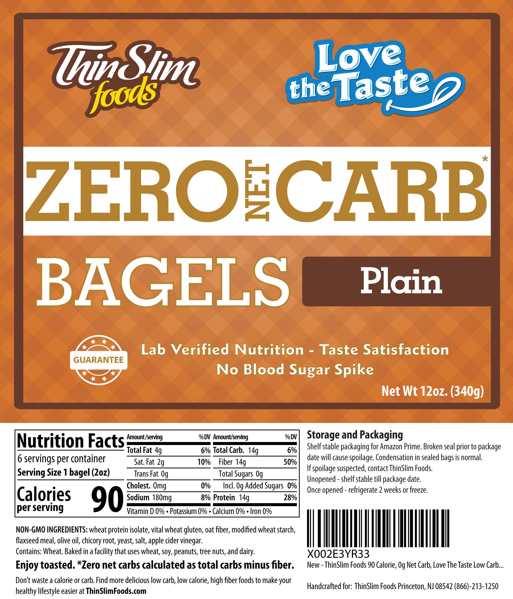 ThinSlim Foods Keto Bagels - Low Carb Plain Bagels (2 Pack, 6 Zero Net Carb Bagels Each) | Keto Bread Alternative for Breakfast, Sandwiches & Healthy Snacks