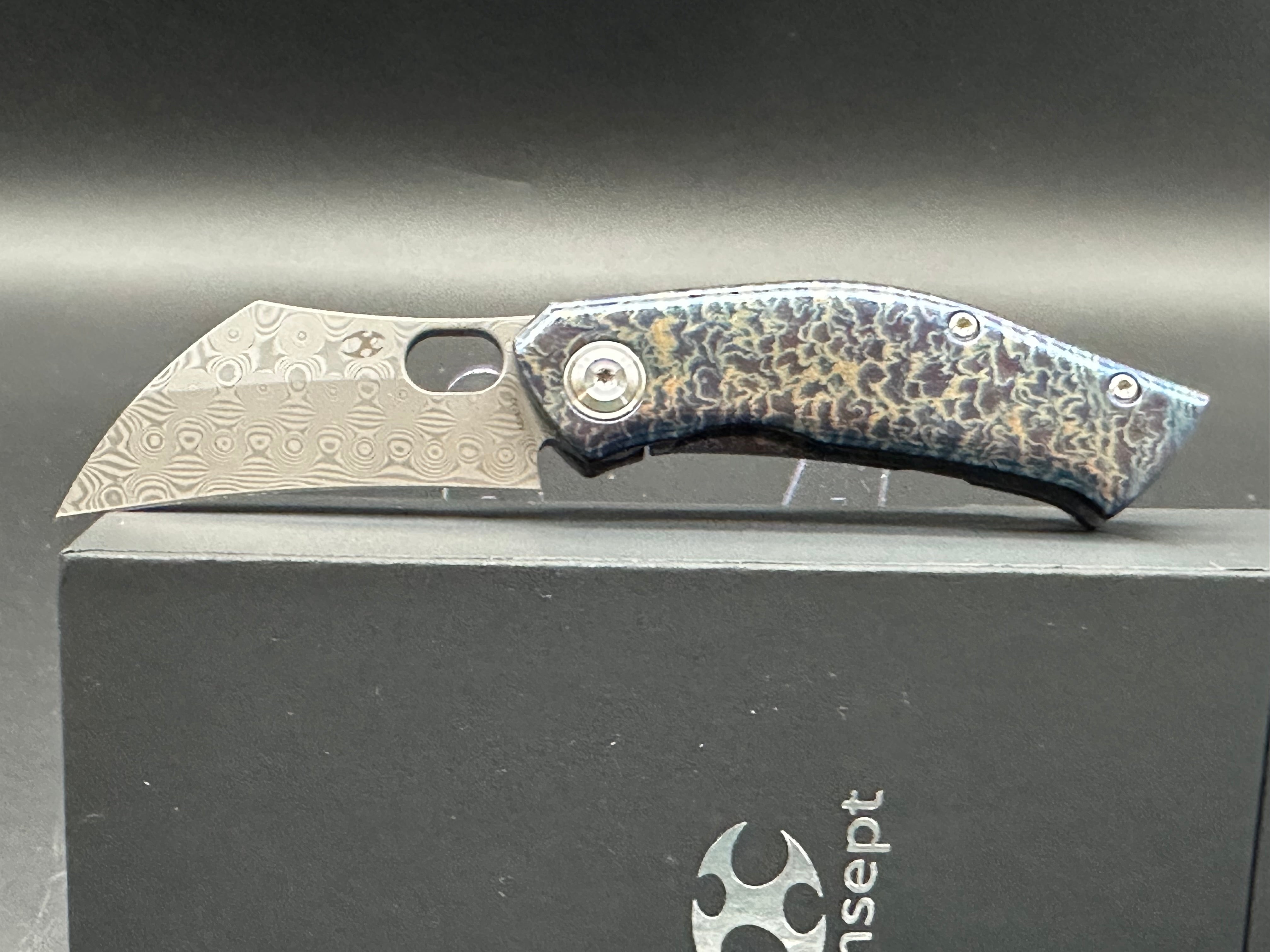 KANSEPT OSPREY Lightning Strike Titanium Handle Damascus Folding Knife - EDC, Outdoor Survival & Camping Gear for Collectors & Enthusiasts