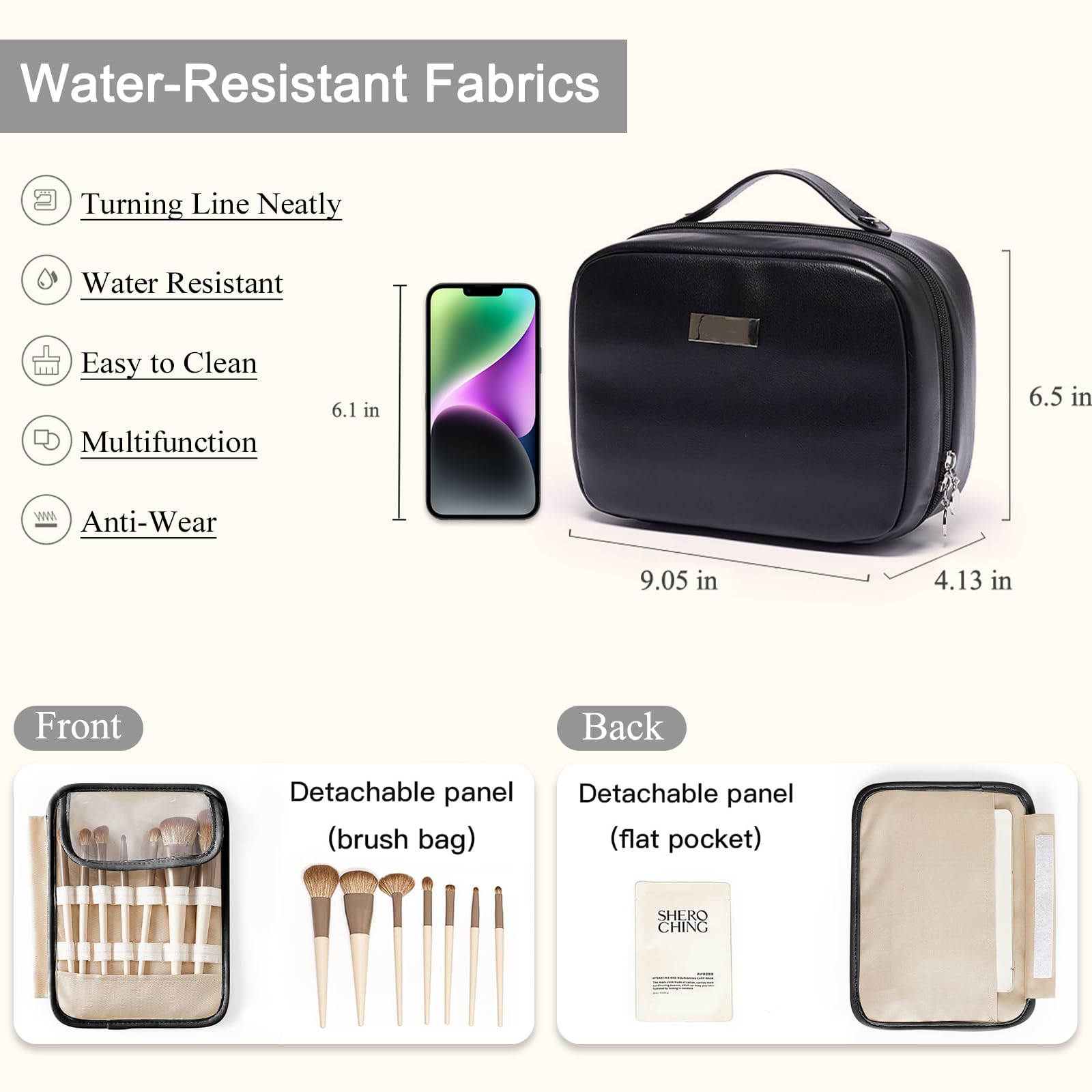 Large Capacity Waterproof PU Leather Cosmetic Bag with Double Clear Sides - Travel Makeup Organizer & Lay Flat Toiletry Bag for Women (Black) - Perfect for Travel, Gym, and Daily Beauty Storage