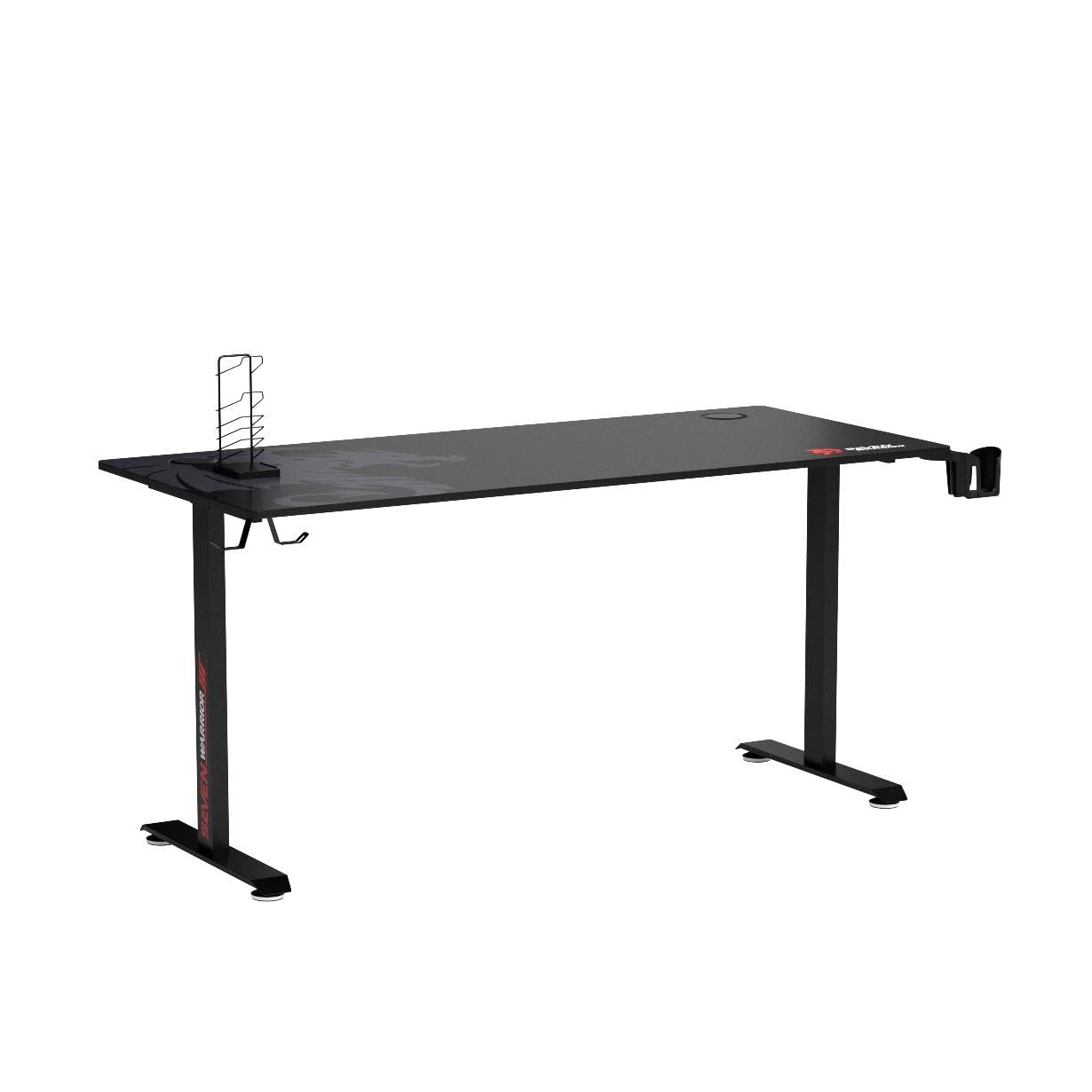 SEVEN WARRIOR 60 Inch Gaming Desk with Carbon Fiber Surface - T-Shaped Ergonomic Computer Desk for Gamers, Includes Full Mouse Pad, Double Headphone Hook, USB Gaming Rack & Cup Holder - Perfect for Esports, Streaming & Home Office Setup