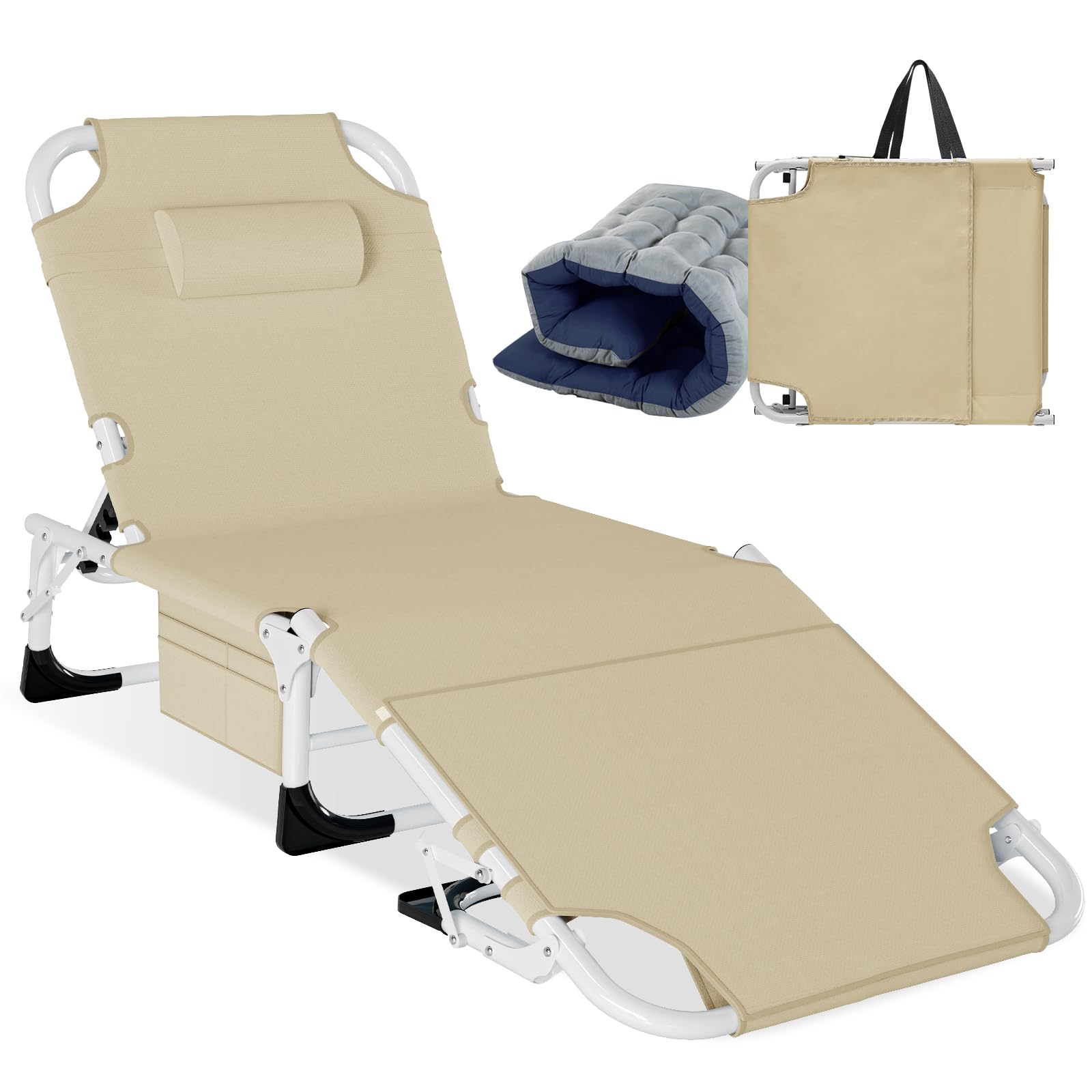 Premium Tanning Chair with Face Hole - Heavy Duty Folding Outdoor Lounge Chair with Mattress for Beach, Poolside, Patio, Sunbathing, Lawn & Camping - Perfect for Relaxing, Tanning & Outdoor Comfort