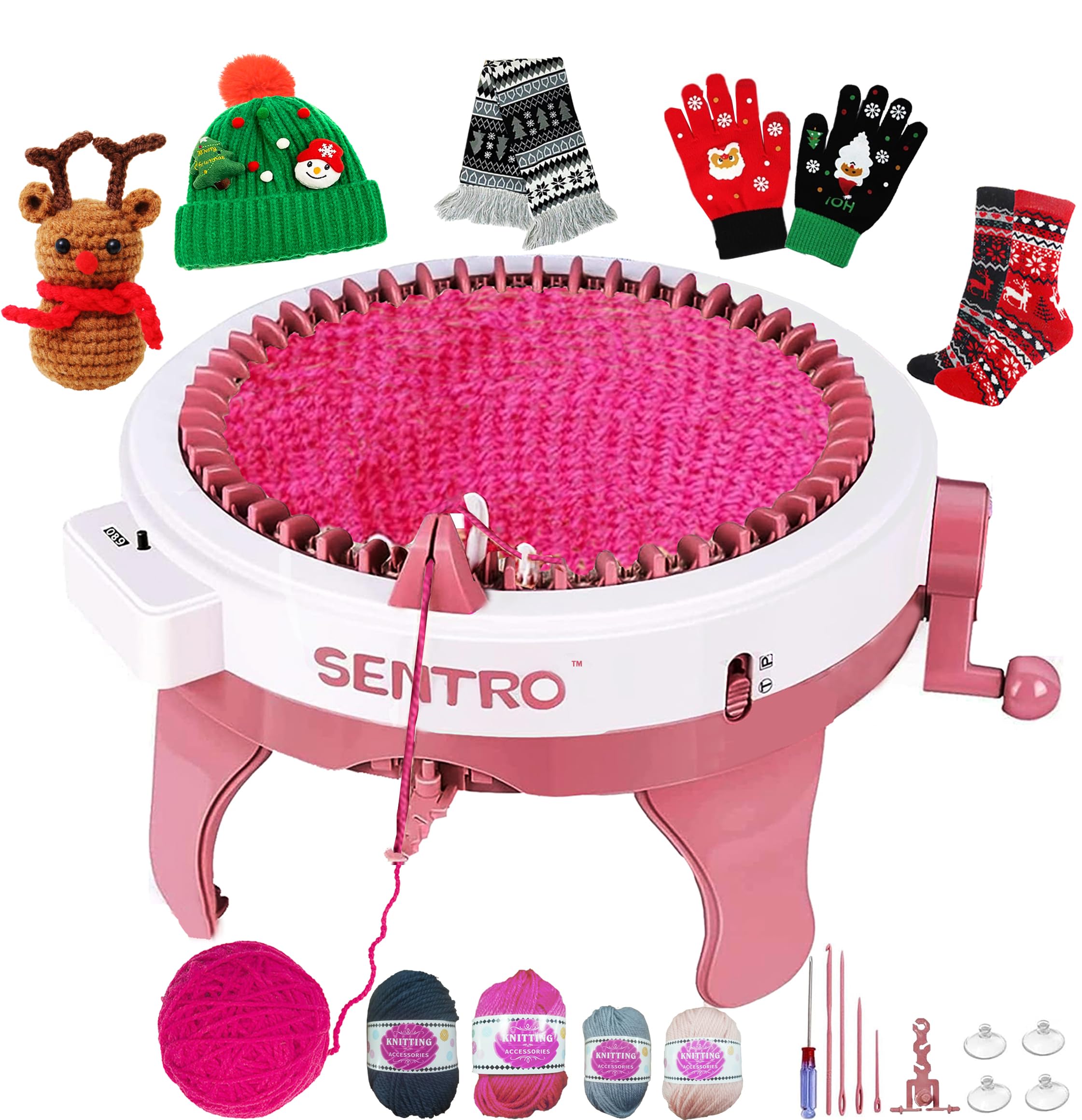 Sentro 48 Needle Knitting Loom Machine with Row Counter - Automatic Circular Knitting Machine for Adults & Beginners - Complete Kit for Making Hats, Scarves, Socks & Gloves - Perfect for DIY Crafts, Handmade Gifts & Home Knitting Projects