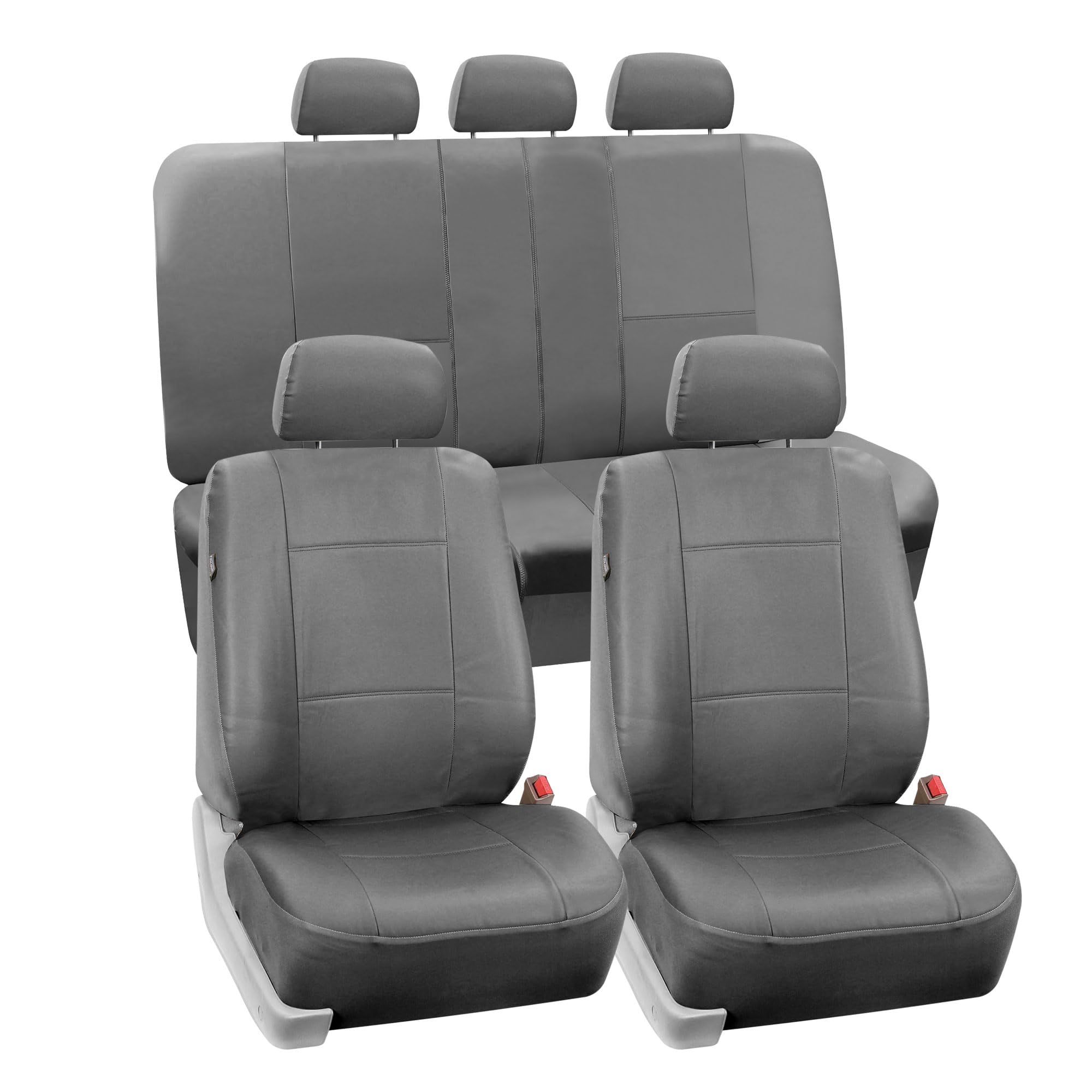 Premium FH Group PU Leather Car Seat Covers Full Set - Universal Fit for SUV, Sedan & Trucks | Airbag Compatible, Split Bench Design | Low Back Front & Rear Seat Protection | Durable Solid Gray Automotive Interior Accessories | Perfect for Daily Commute, Road Trips & Family Travel