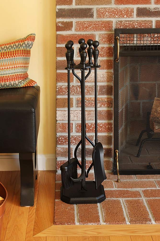 Plymouth 5-Piece Fireplace Tool Set with Square Base - Durable Fireplace Accessories for Home & Outdoor Fire Pits