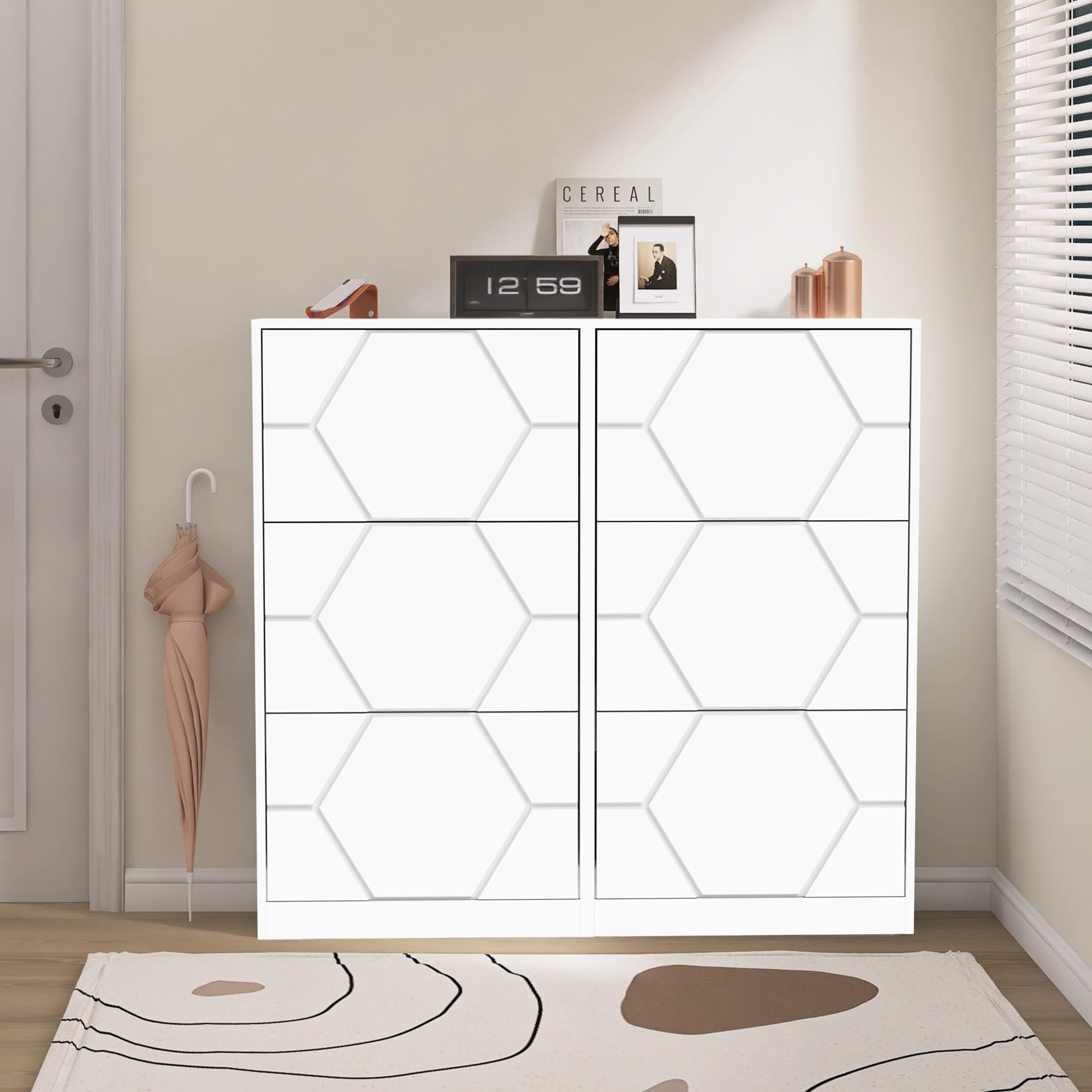 6-Tier Wooden Shoe Storage Cabinet with Flip Drawers - Adjustable Entryway Shoe Organizer for Hallway & Closet | Space-Saving Shoe Rack for Small Apartments & Mudrooms