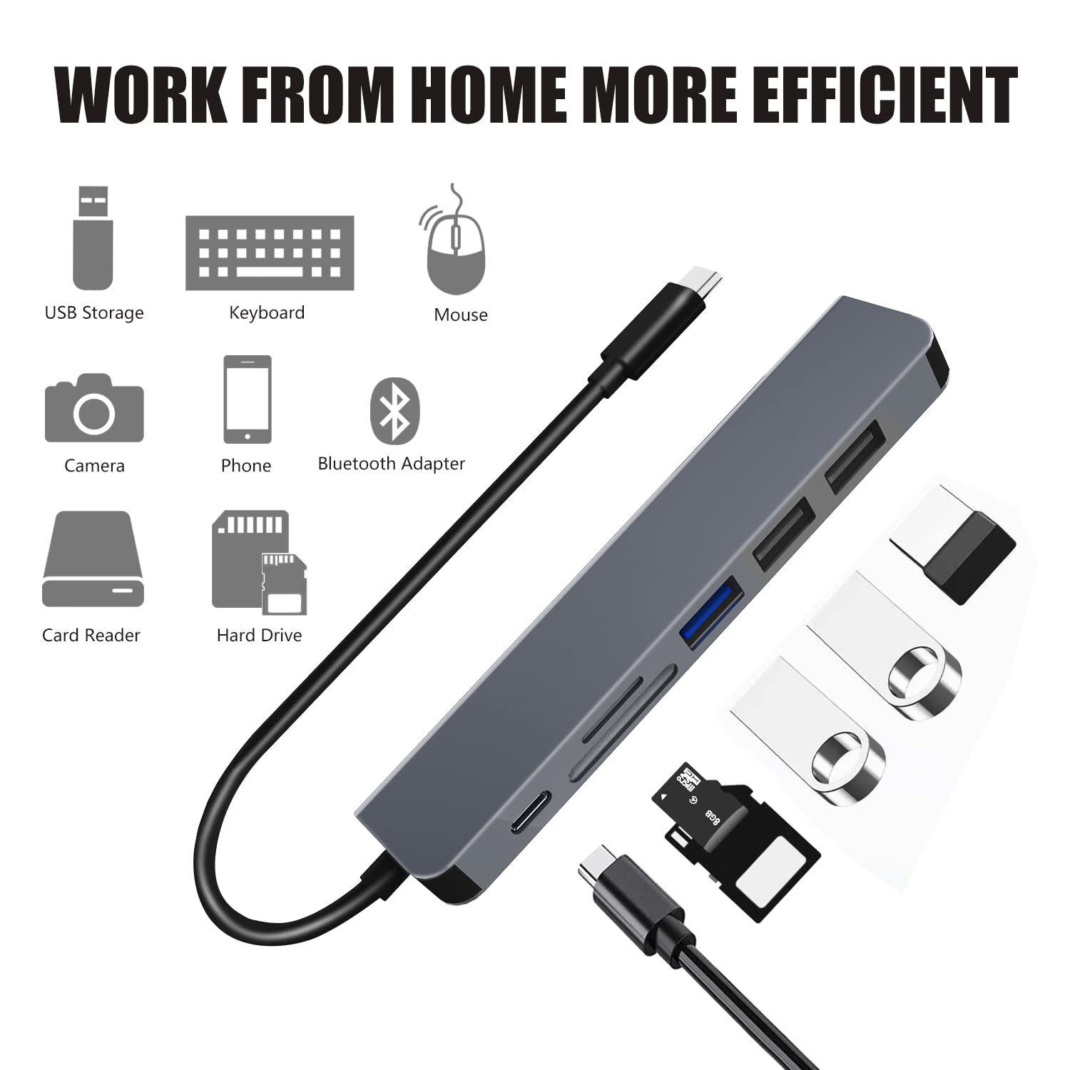 USB-C Hub Multiport Adapter 6-in-1 with 4K HDMI, USB 3.0, SD/TF Card Reader - Compatible with Nintendo Switch/OLED, MacBook, iPad Pro & Laptops - Perfect for Work, Gaming & Travel