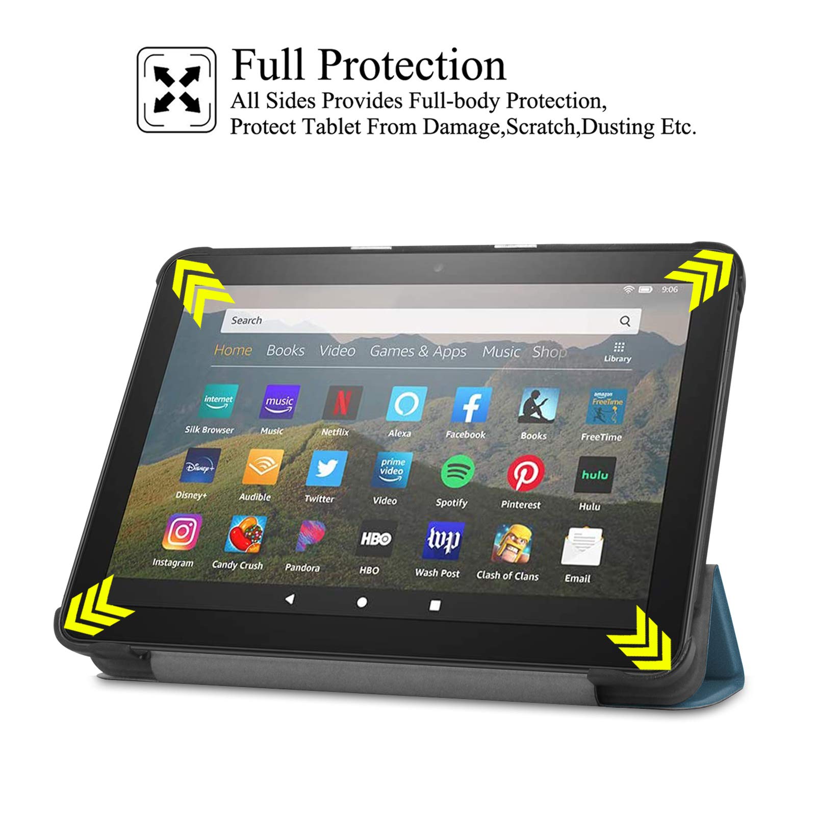 Premium Trifold Stand Case for Kindle Fire HD 8 & HD 8 Plus (12th/10th Gen, 2020-2024) - Auto Sleep/Wake, Dark Green - Perfect for Reading, Watching Movies & Travel Protection