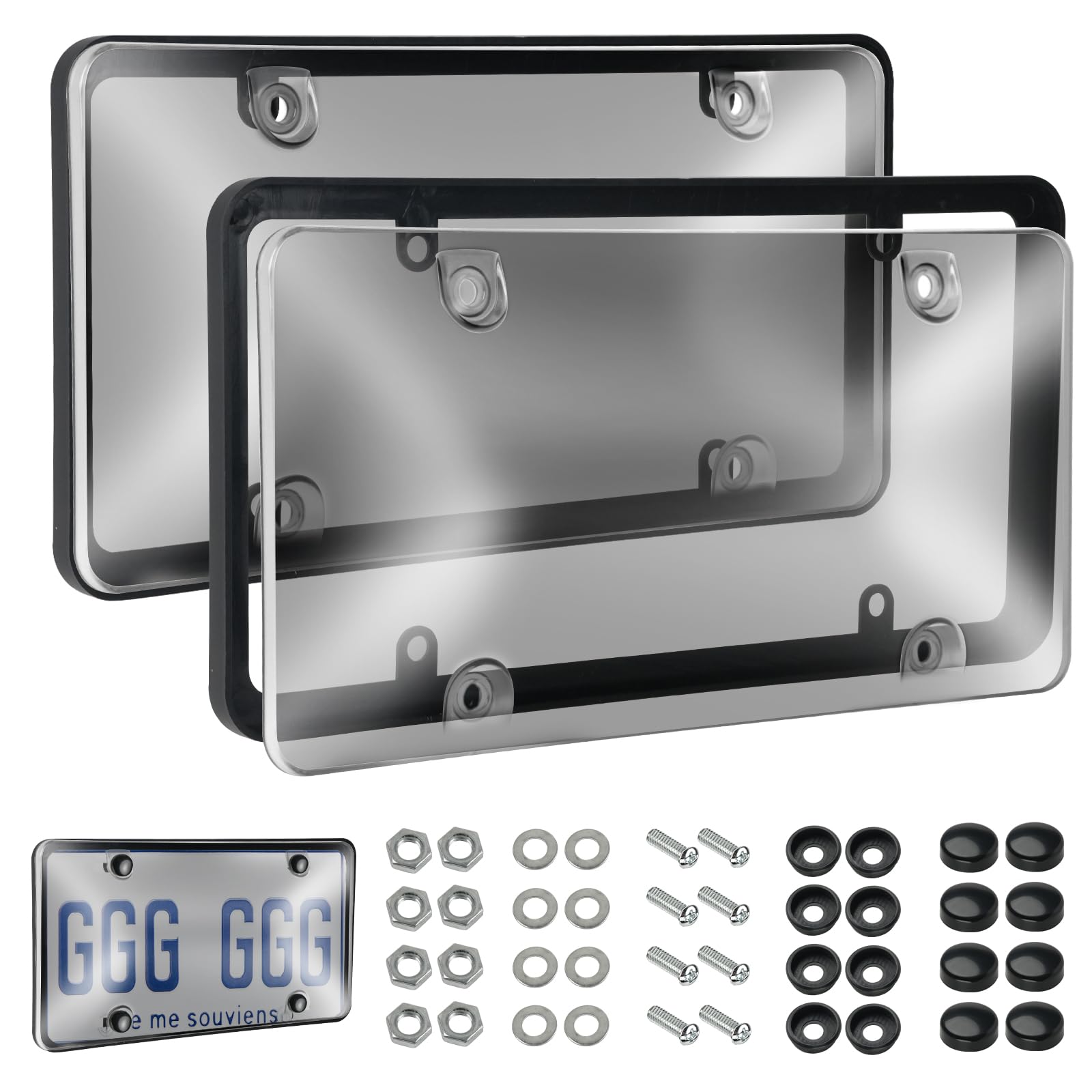 2 Pack Black License Plate Covers & Frames Combo with Screw Caps - Universal Plastic Car Accessories for Most Vehicles | Front/Rear License Plate Protector for Cars, Trucks & SUVs